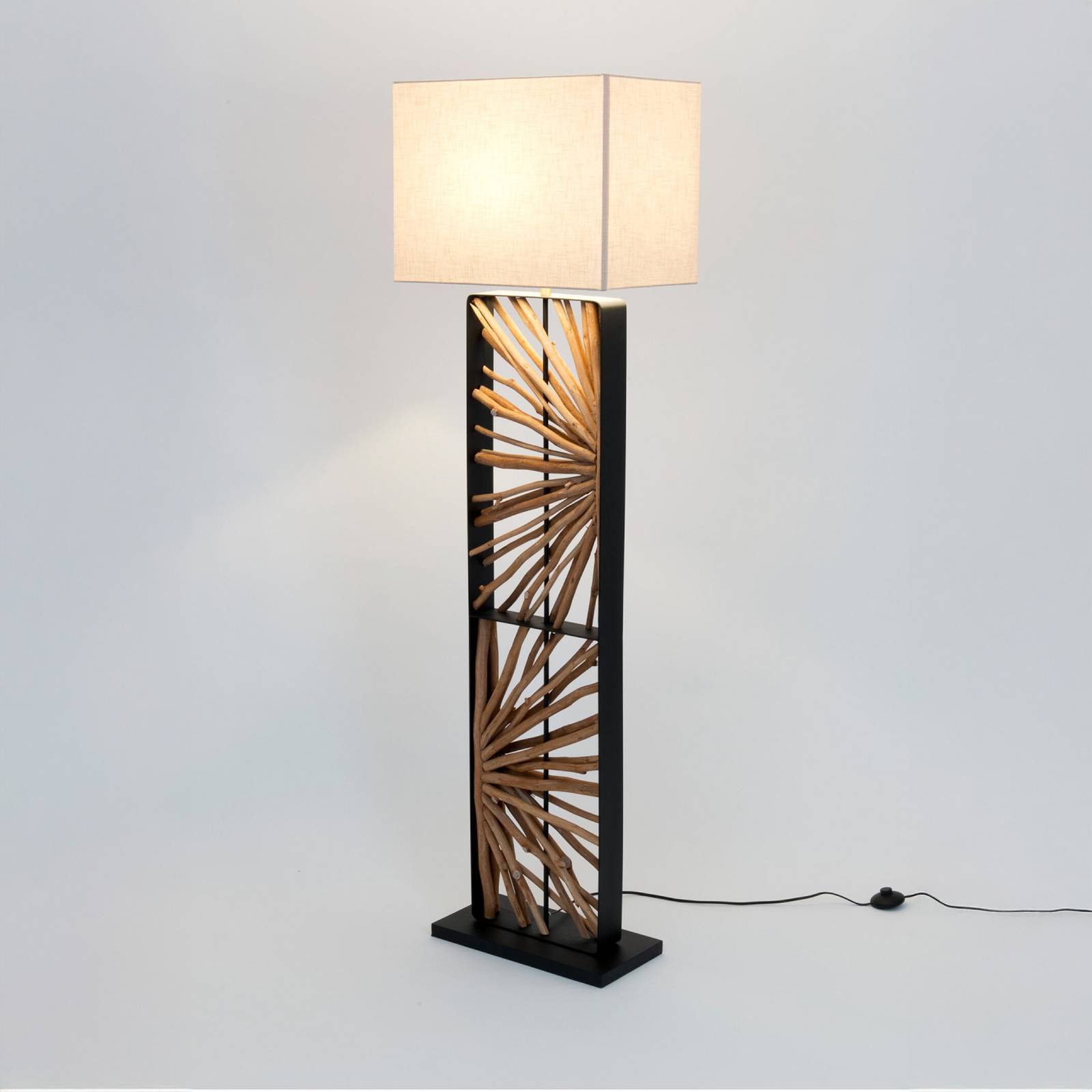 Gulvlampe MONTE ISOLA, natur/beige, højde 160 cm, træ/tekstil