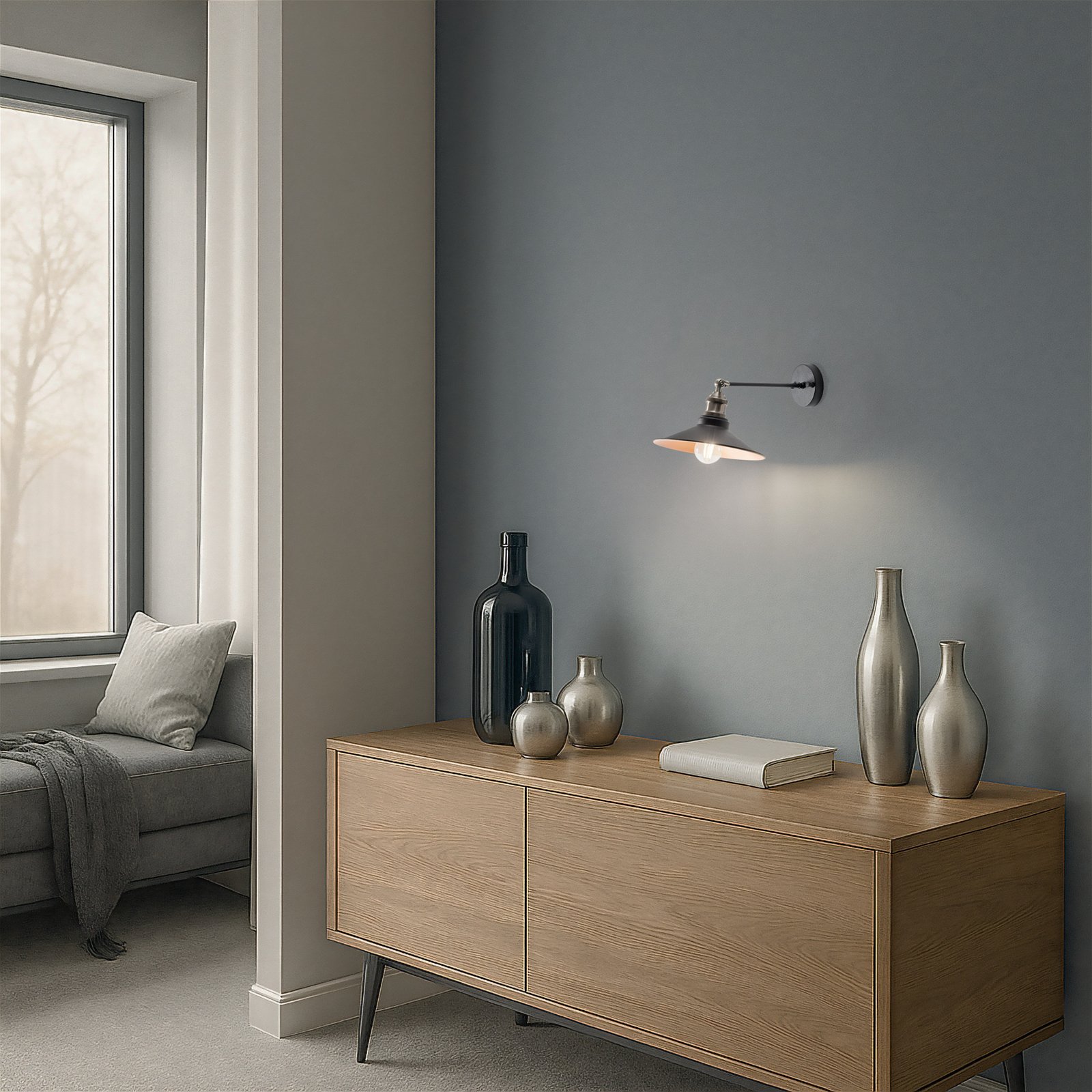 Aplique de pared Saglam, negro/dorado, cónica, altura 20 cm, E27