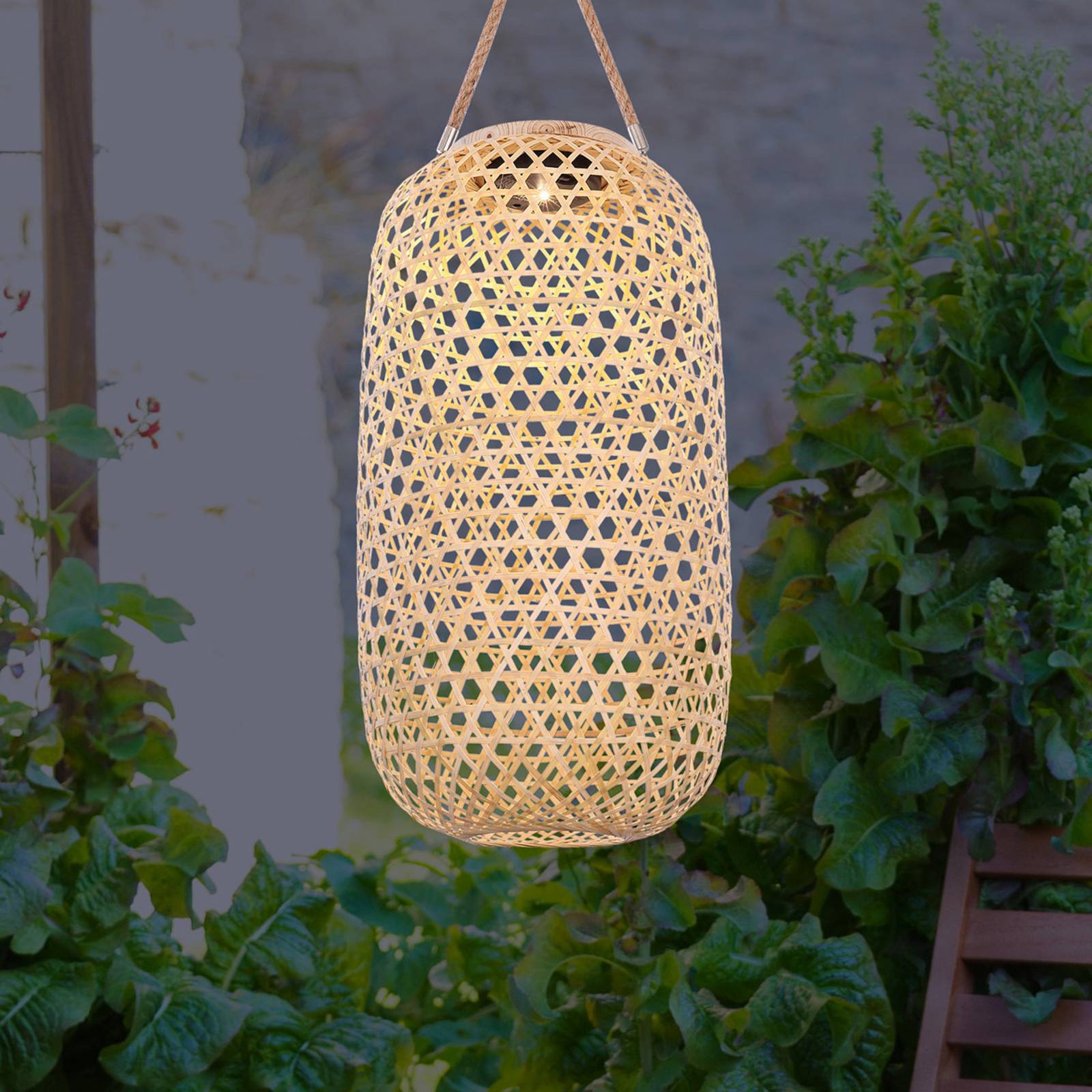 Lampa solarna LED 33671 latarnia pleciony bambus