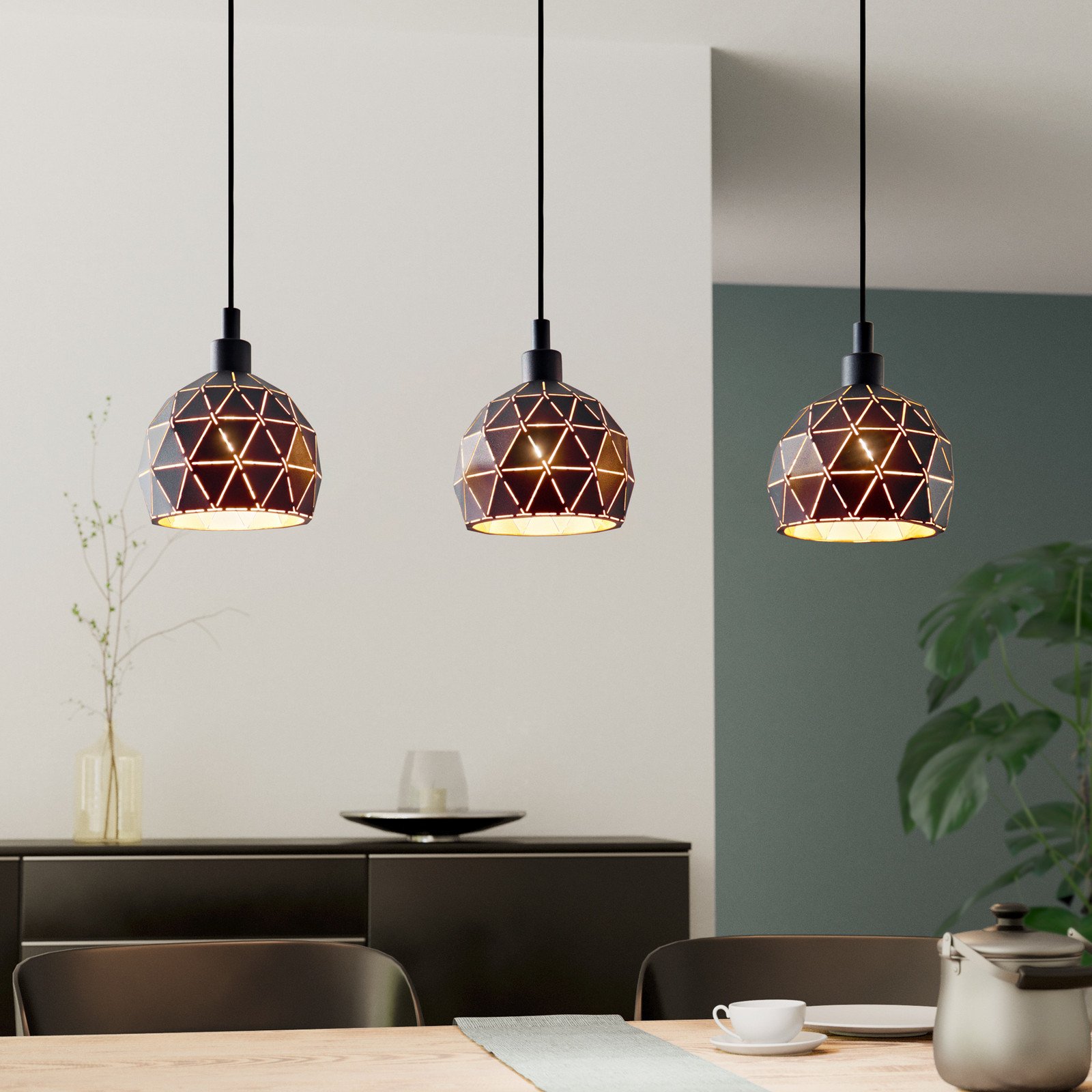 EGLO Lampă suspendată Roccaforte negru / auriu metal 75 cm lungime E14 - Camera de zi / sufragerie - modern - negru auriu