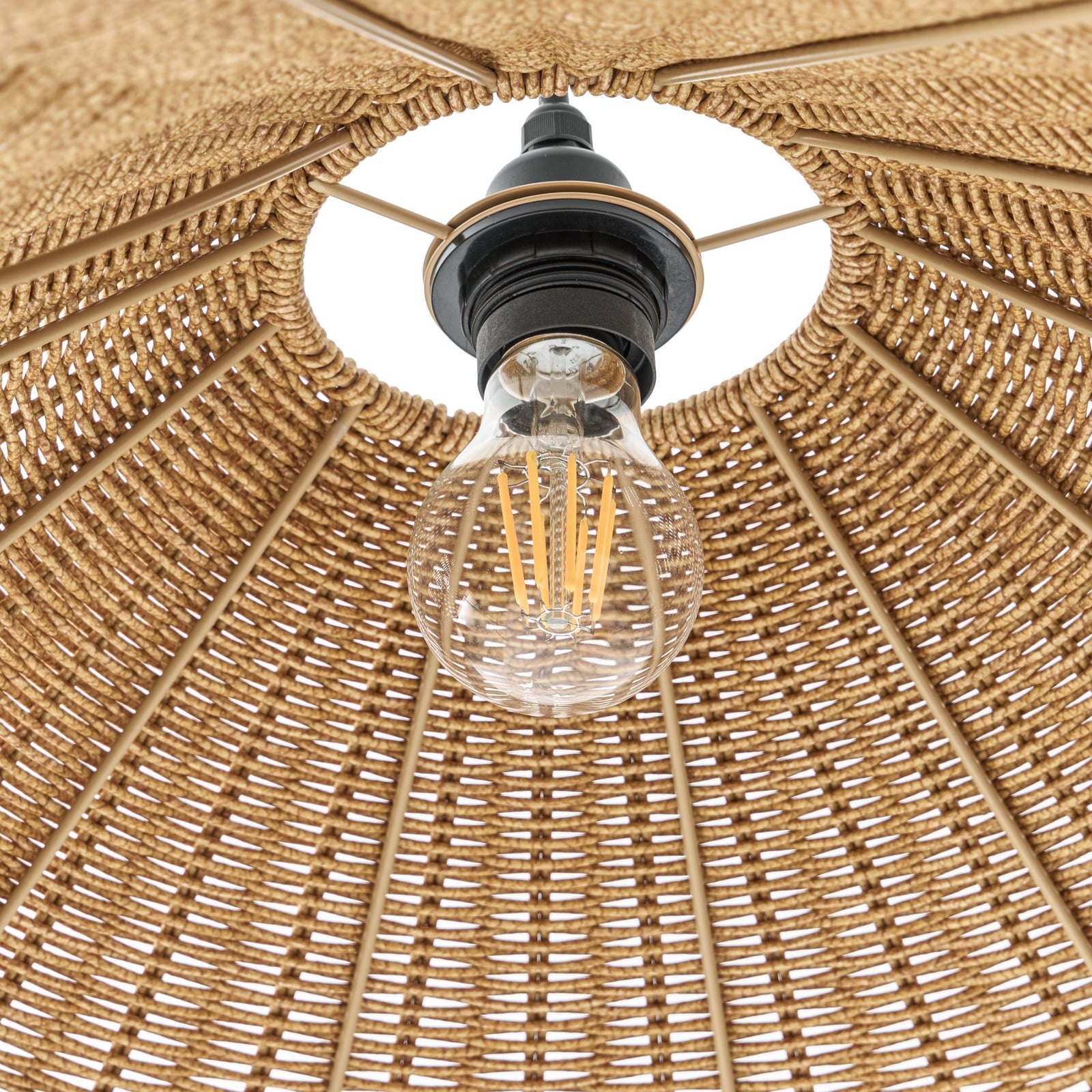 Lucande āra stāvlampa Taniola, koniska, rotangs, 195 cm, IP44