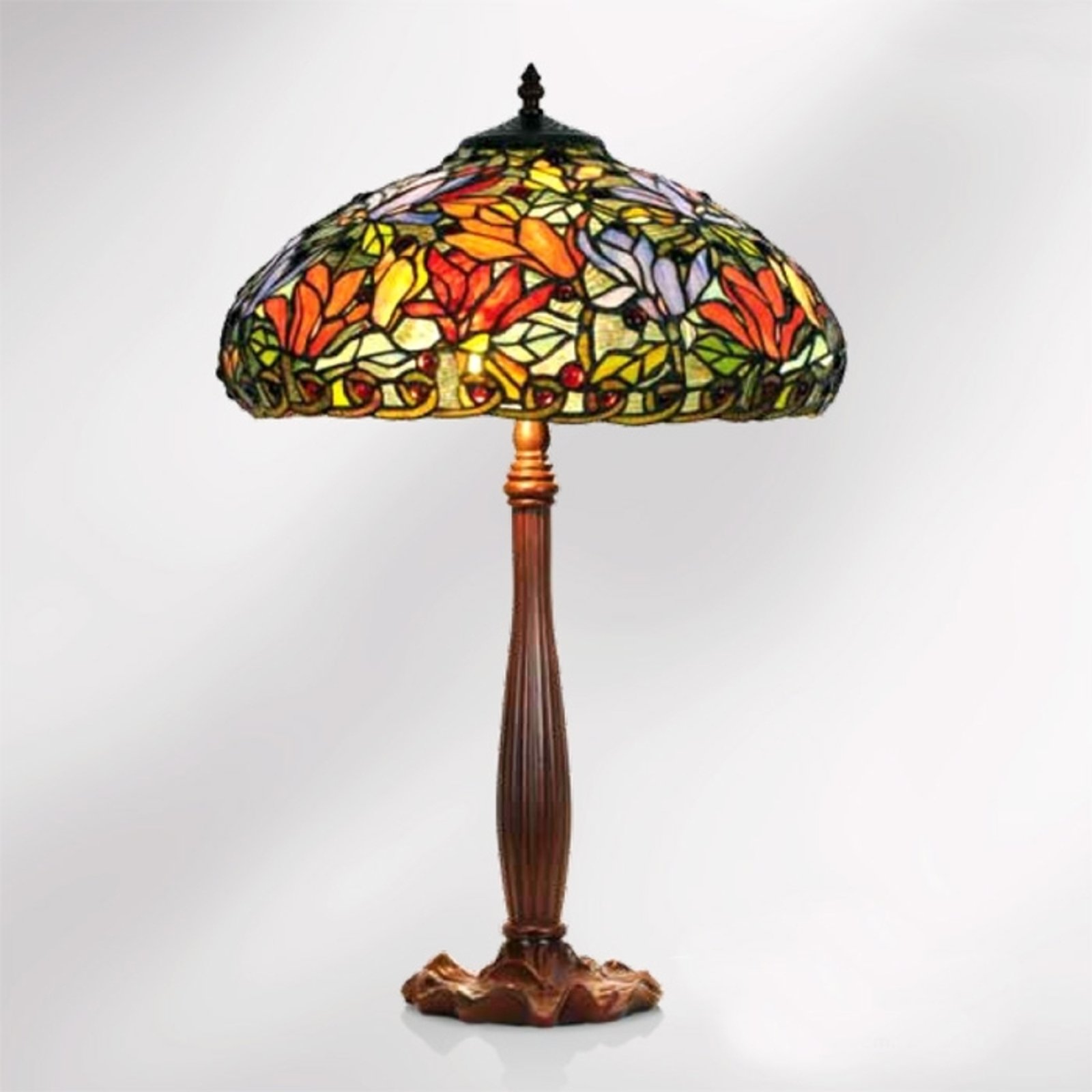 Elaine - bordlampe i blomstret Tiffany stil, 64 cm