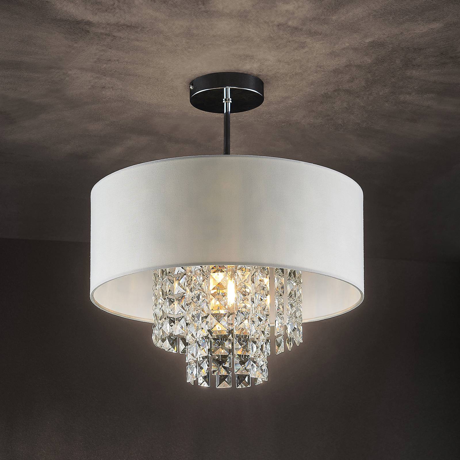 Lampa sufitowa Estera, Ø 40 cm, biały, chrom, wisząca