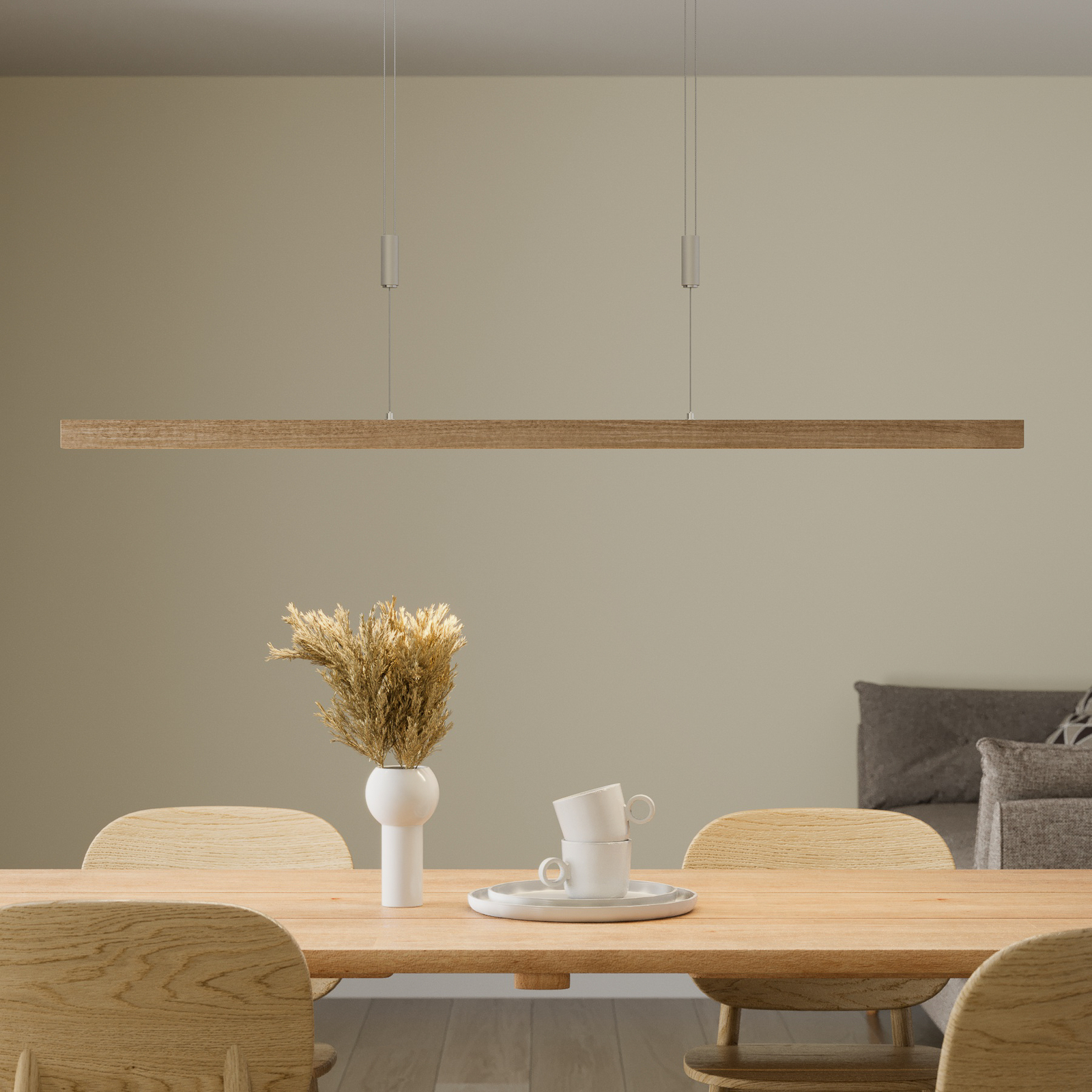 Quitani LED-Pendellampe Nora, Eichenholz, dimmbar