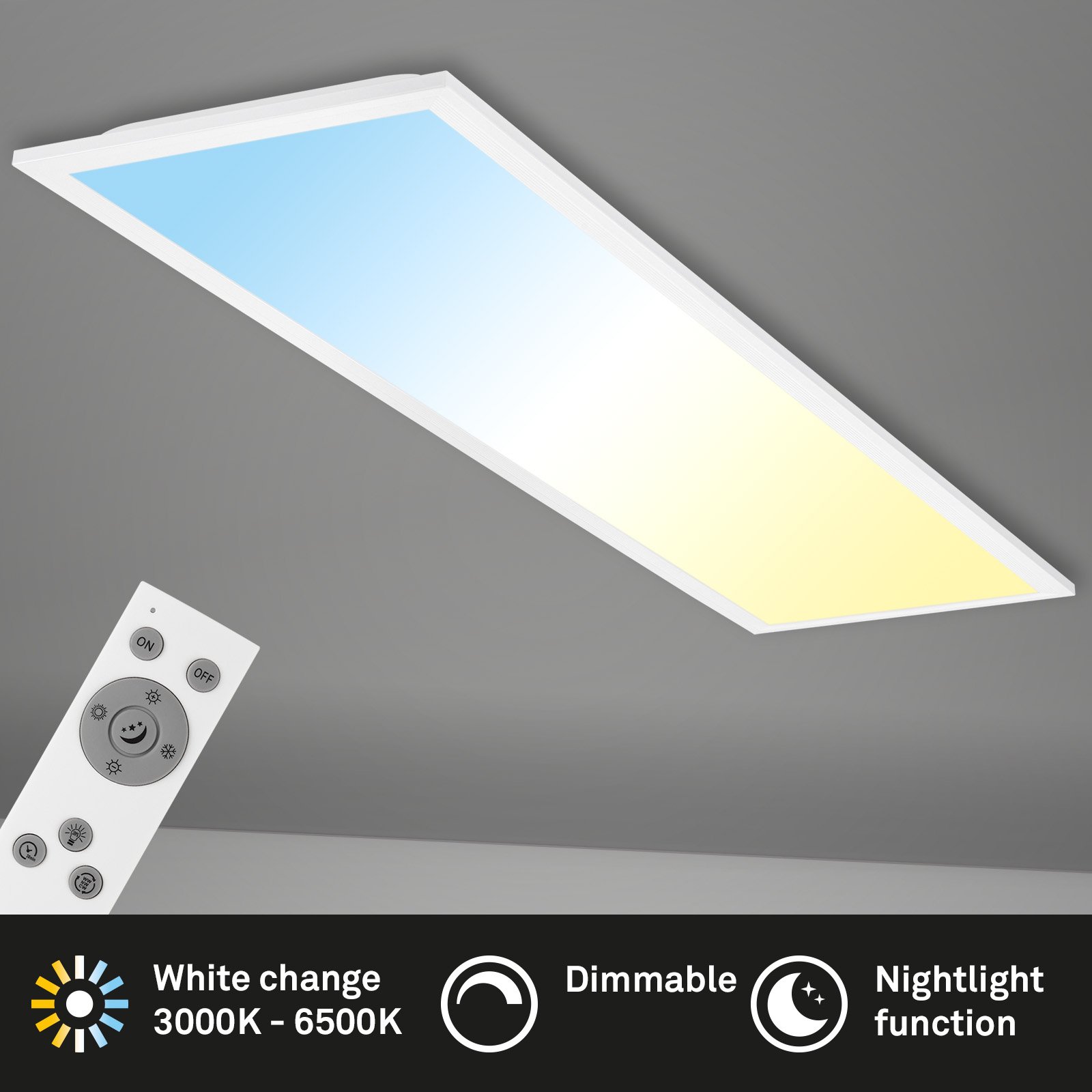 Piatto LED panel CCT remote control, 100x25, white