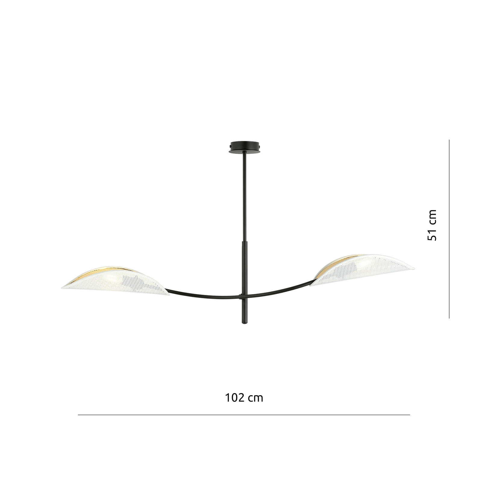 Plafondlamp Lotus, zwart/wit/goud, 2-lamps