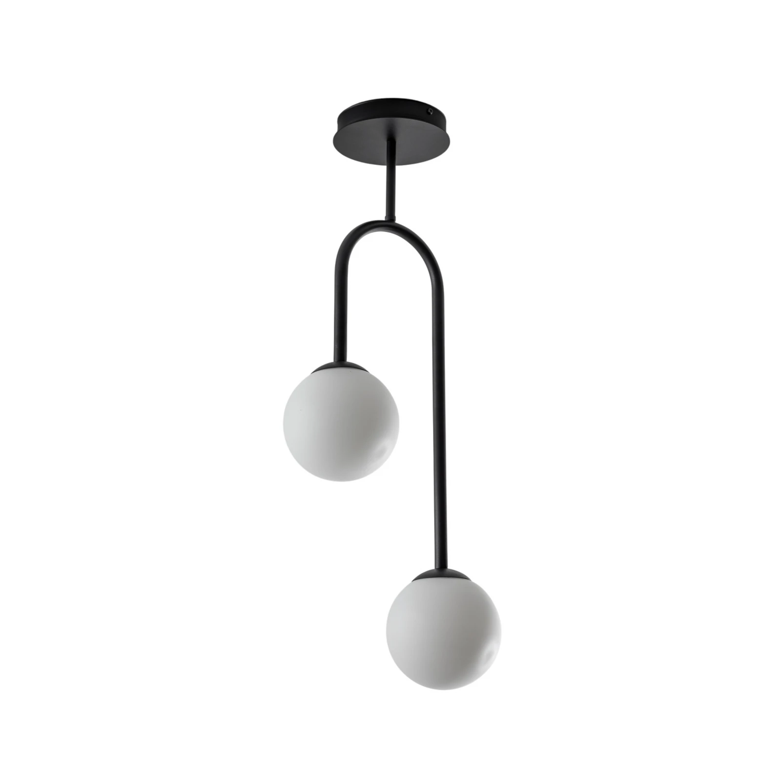 Atria ceiling lamp, opal/black, height 76 cm, metal, 2-bulb.
