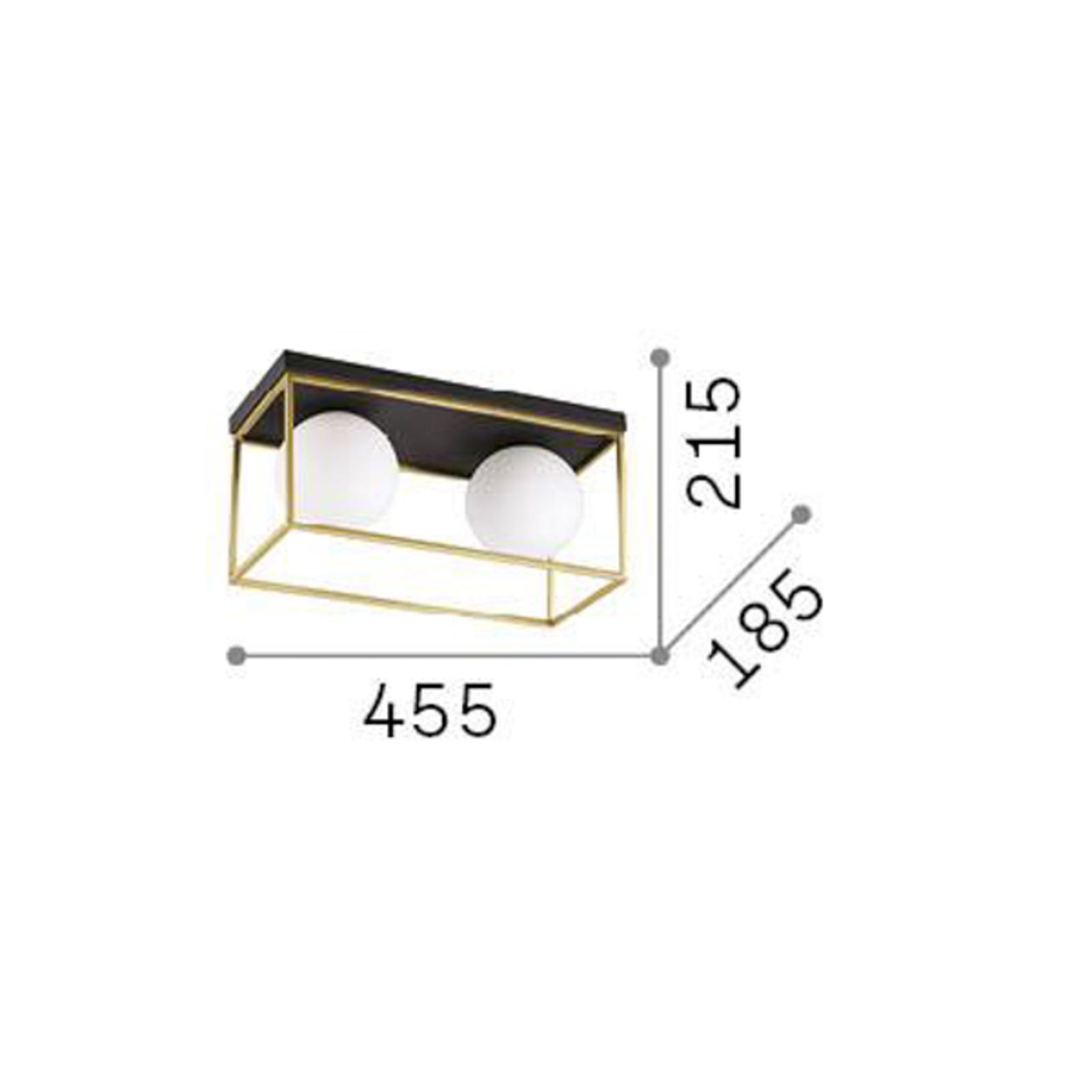 Stropné svietidlo Ideal Lux Lingotto, 2-svetelné, čierne, opálové sklo