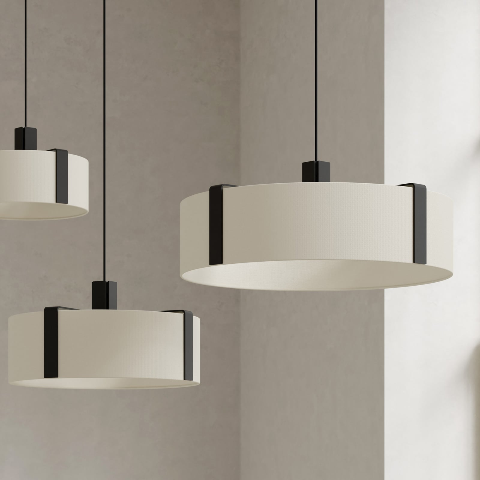 OKOLO lógó lámpa, fekete, Ø35 cm, fém/textil, E27-LED – GRUPA OKOLO lógó lámpa, fekete, Ø35 cm, fém/textil, E27-LED – GRUPA