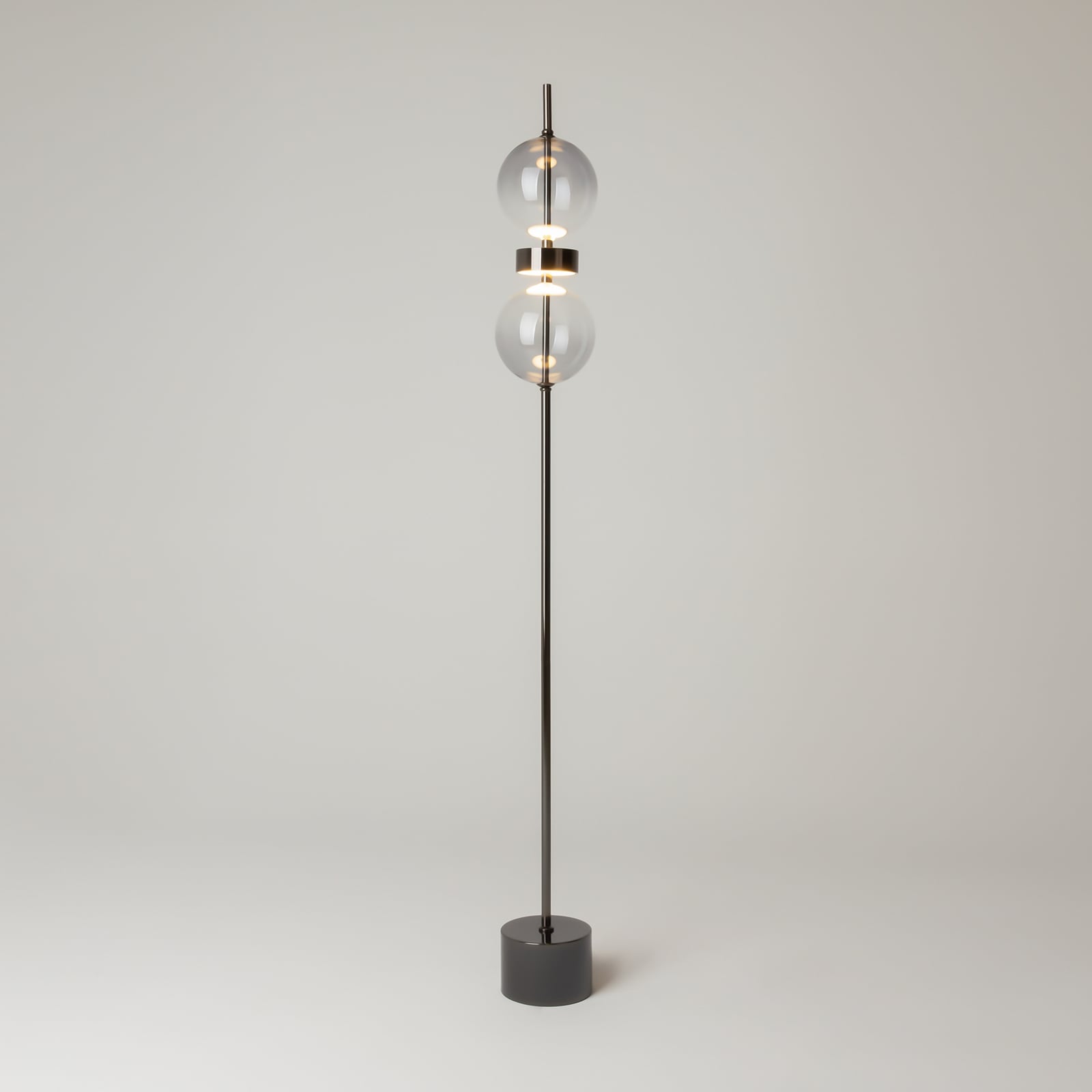 LED stojacia lampa DOUBLE MOON, čierna/dymovo sivá, výška 146 cm