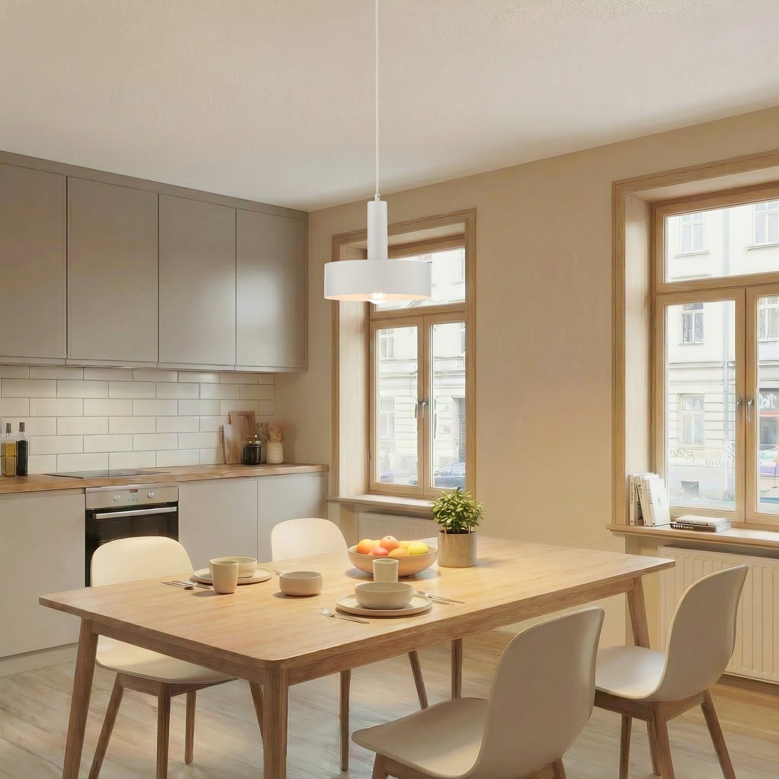 Vitrum round pendant light, white, cylindrical, Ø 27 cm