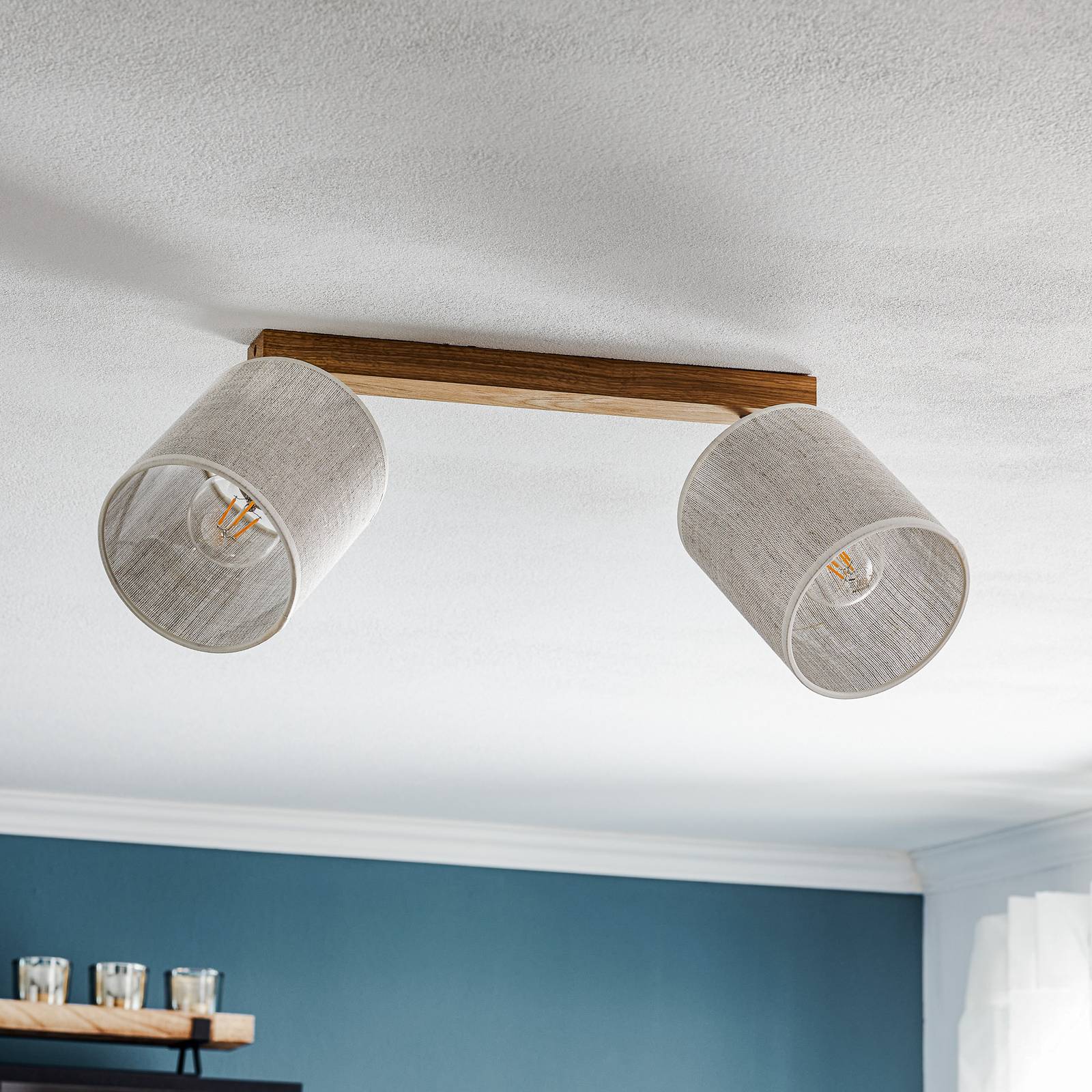 britop spot pour plafond canvas, beige, textile, à 2 lampes