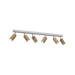 Nisse ceiling spotlight, white, length 90 cm, 5-bulb, wood/metal