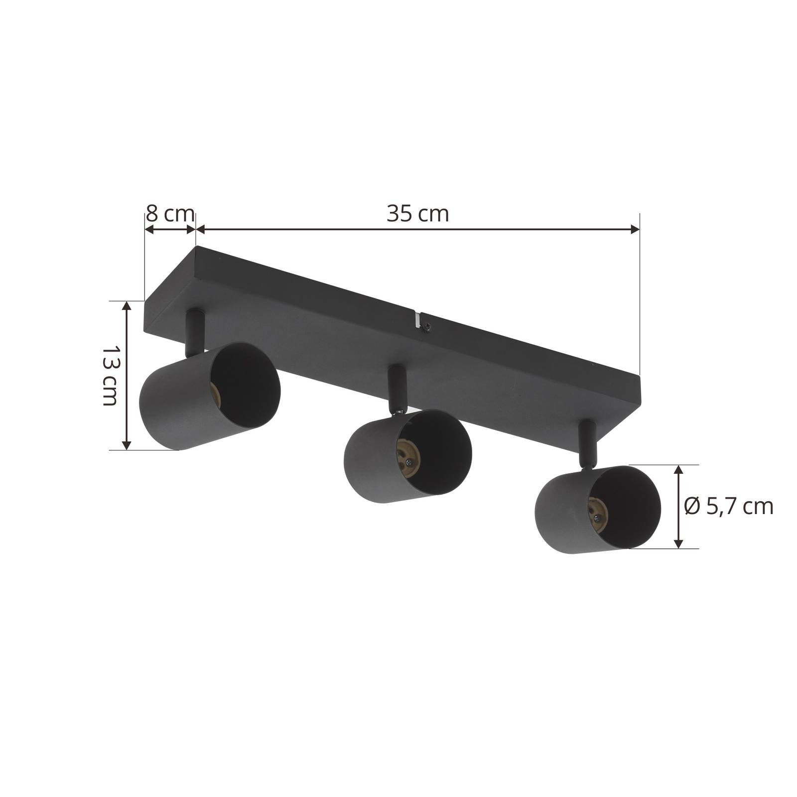 Reflektor sufitowy Lindby Jorell, czarny, 35 cm, 3-punktowy, GU10