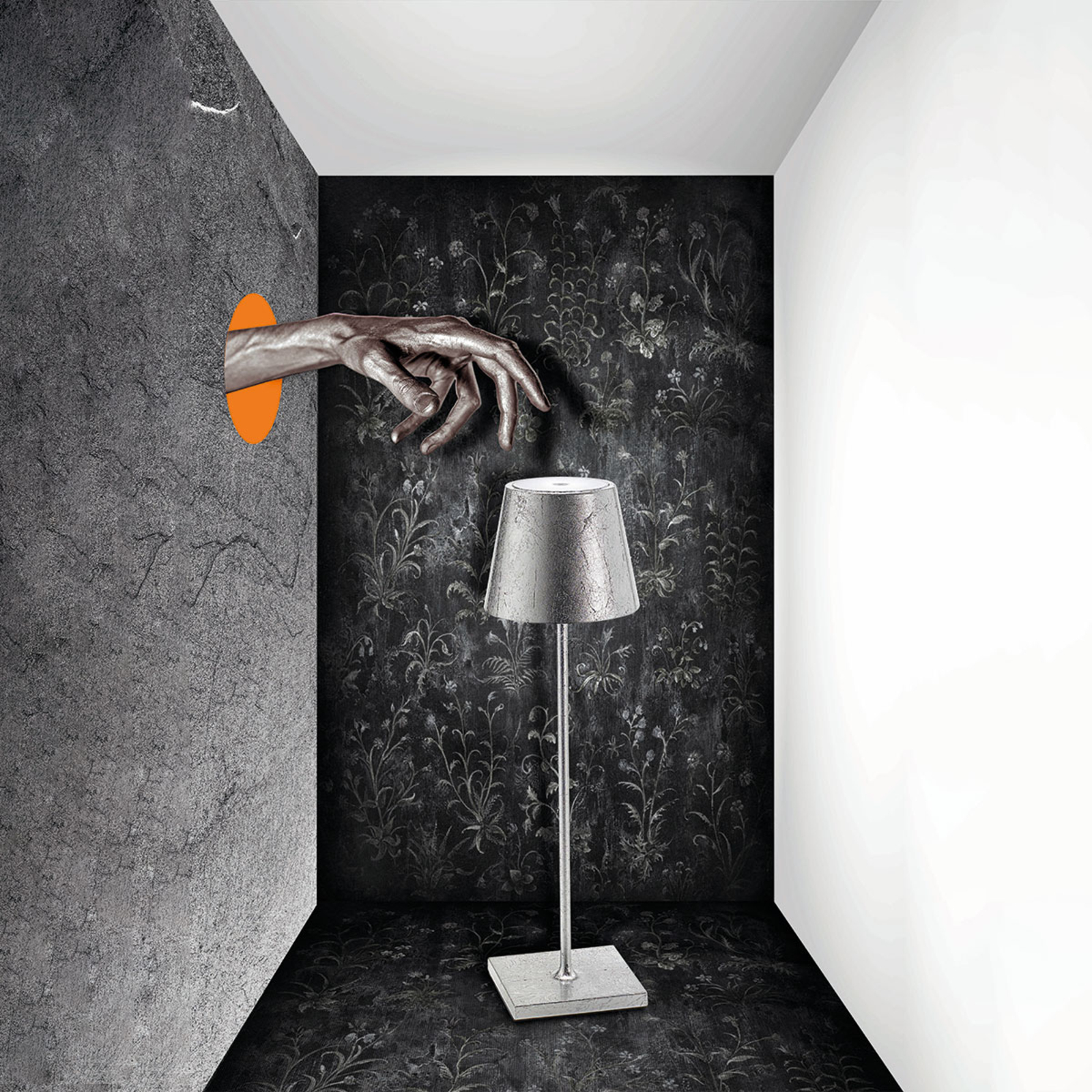 "Zafferano Poldina" LED stalinė lempa su baterijų dekoru sidabrinė