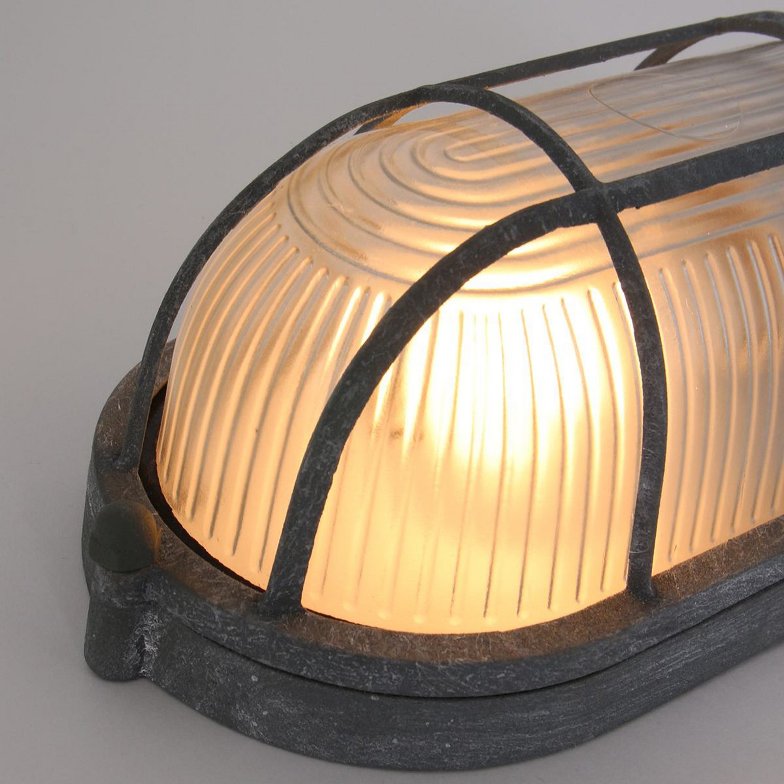 Deckenleuchte Lisanne, grau, oval, Metall, Glas, E27