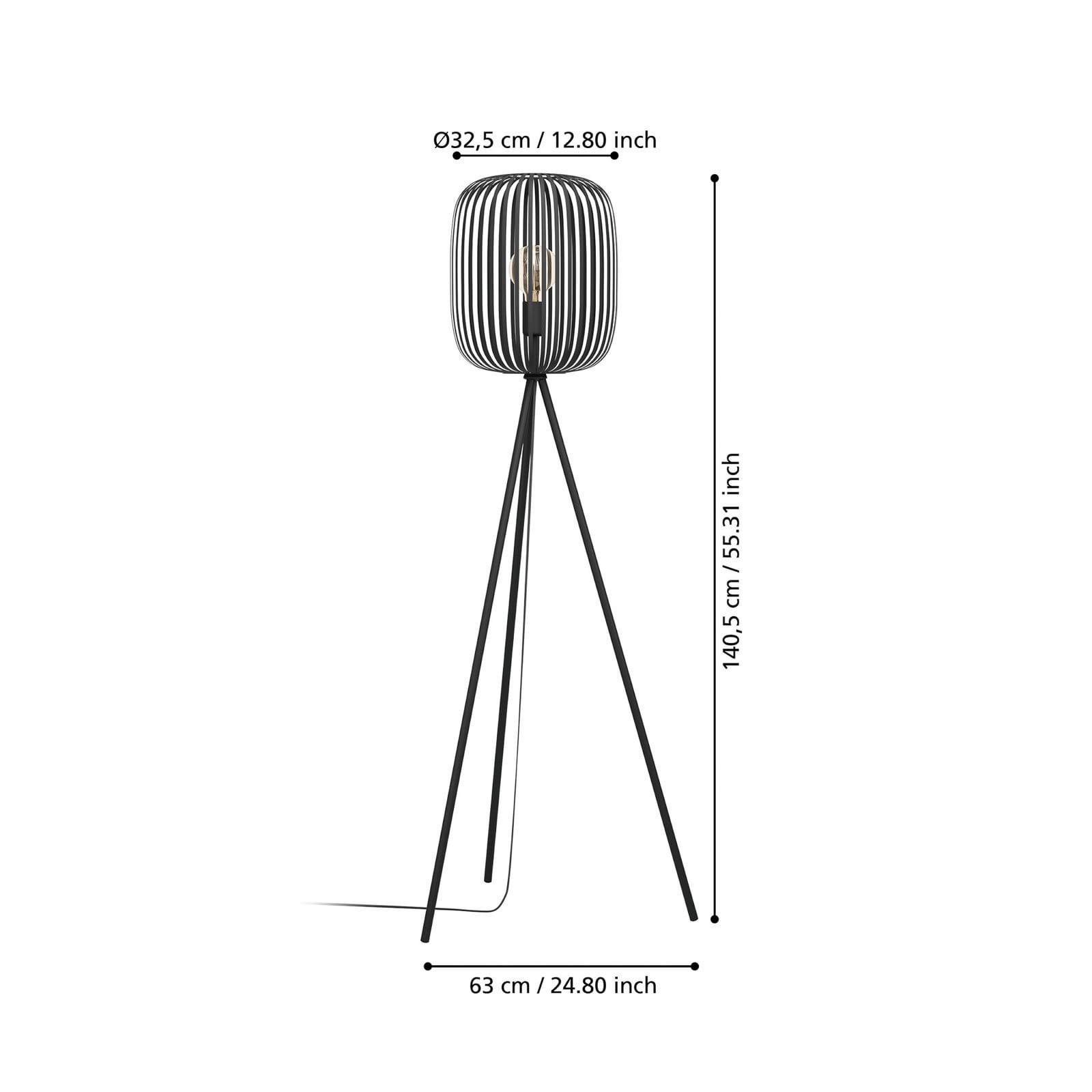Gulvlampe Romazzina, sort, højde 141 cm, metal, E27