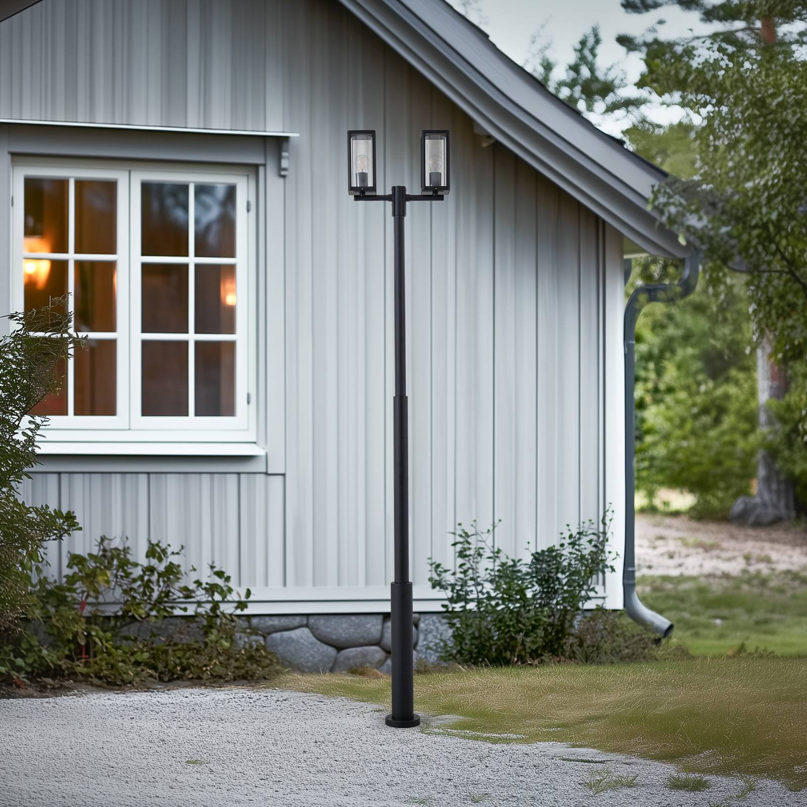 Lampa zewnętrzna Lucande Siveta, 240 cm, 2-punktowa, czarny, E27, IP65