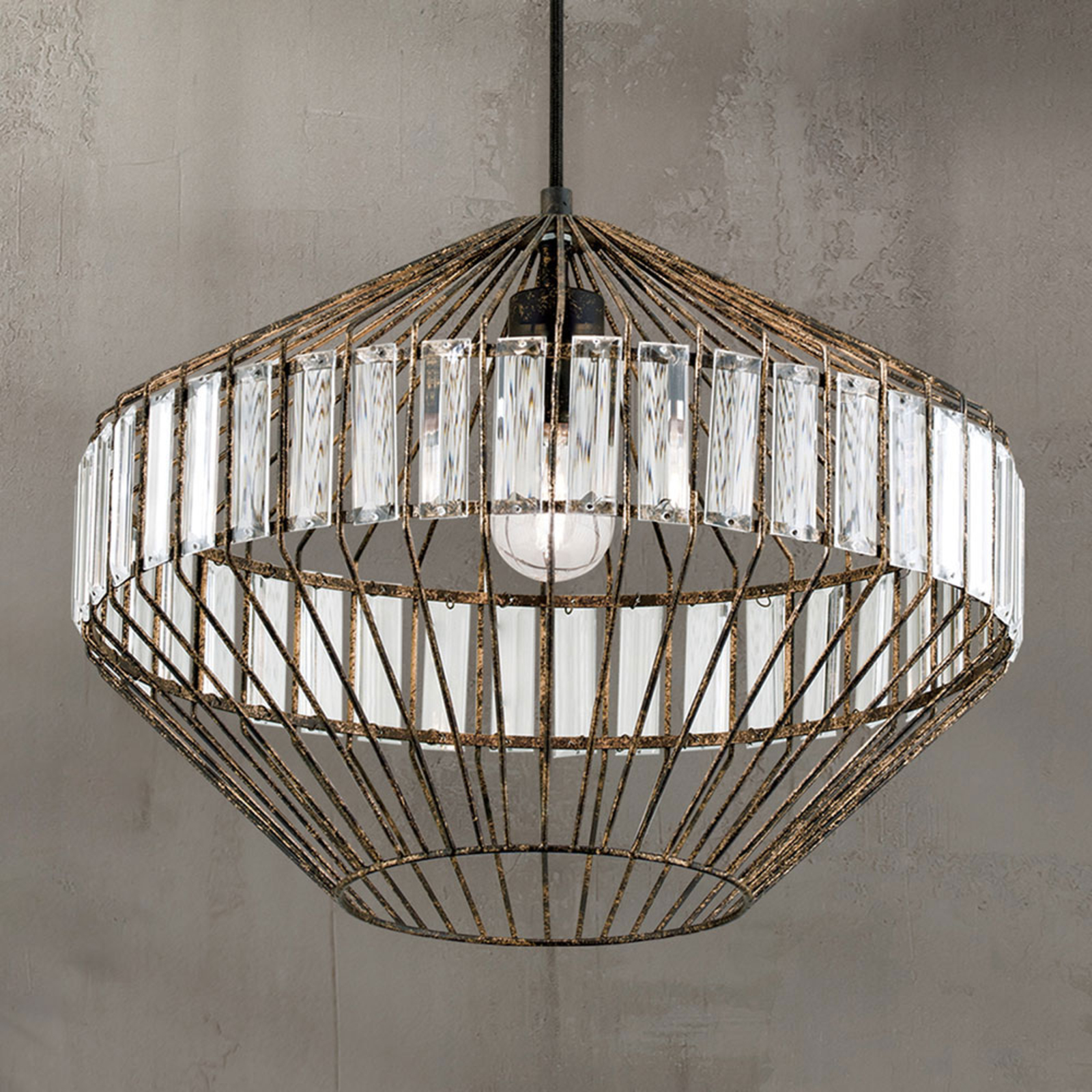 Orion Palace cage hanging light Ø 41 cm, for Living / Dining Room, metal, cut glass, E27, 60 W, energy efficiency: A++, H: 30 cm