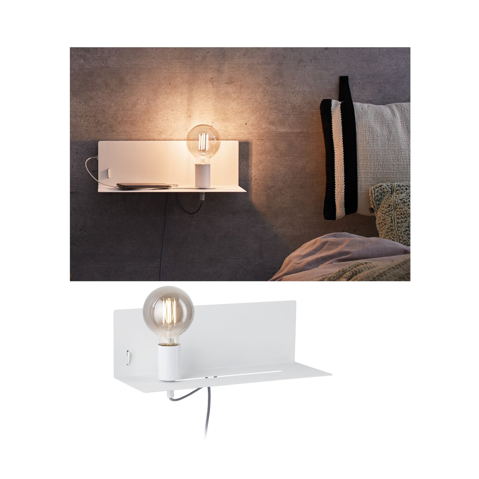 Paulmann Devara wall light with a shelf, white