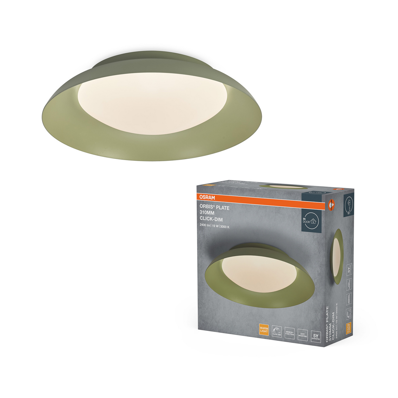Φωτιστικό οροφής LED ORBIS PLATE της OSRAM, πράσινο, Ø 31 cm, clickdim Φωτιστικό οροφής LED ORBIS PLATE της OSRAM, πράσινο, Ø 31 cm, clickdim