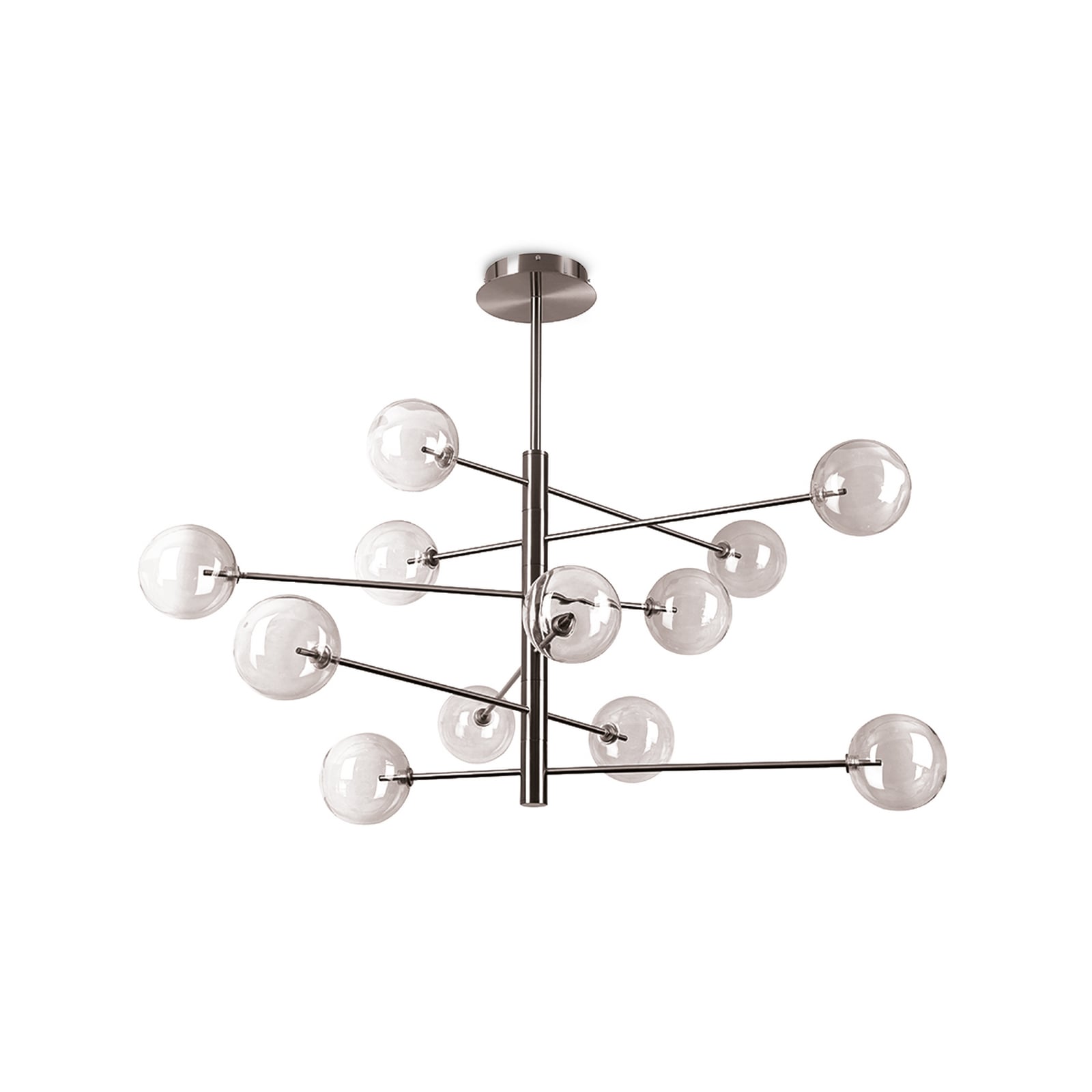 Suspension IDEAL LUX Equinoxe, chrome/gris fumé, à 12 lampes