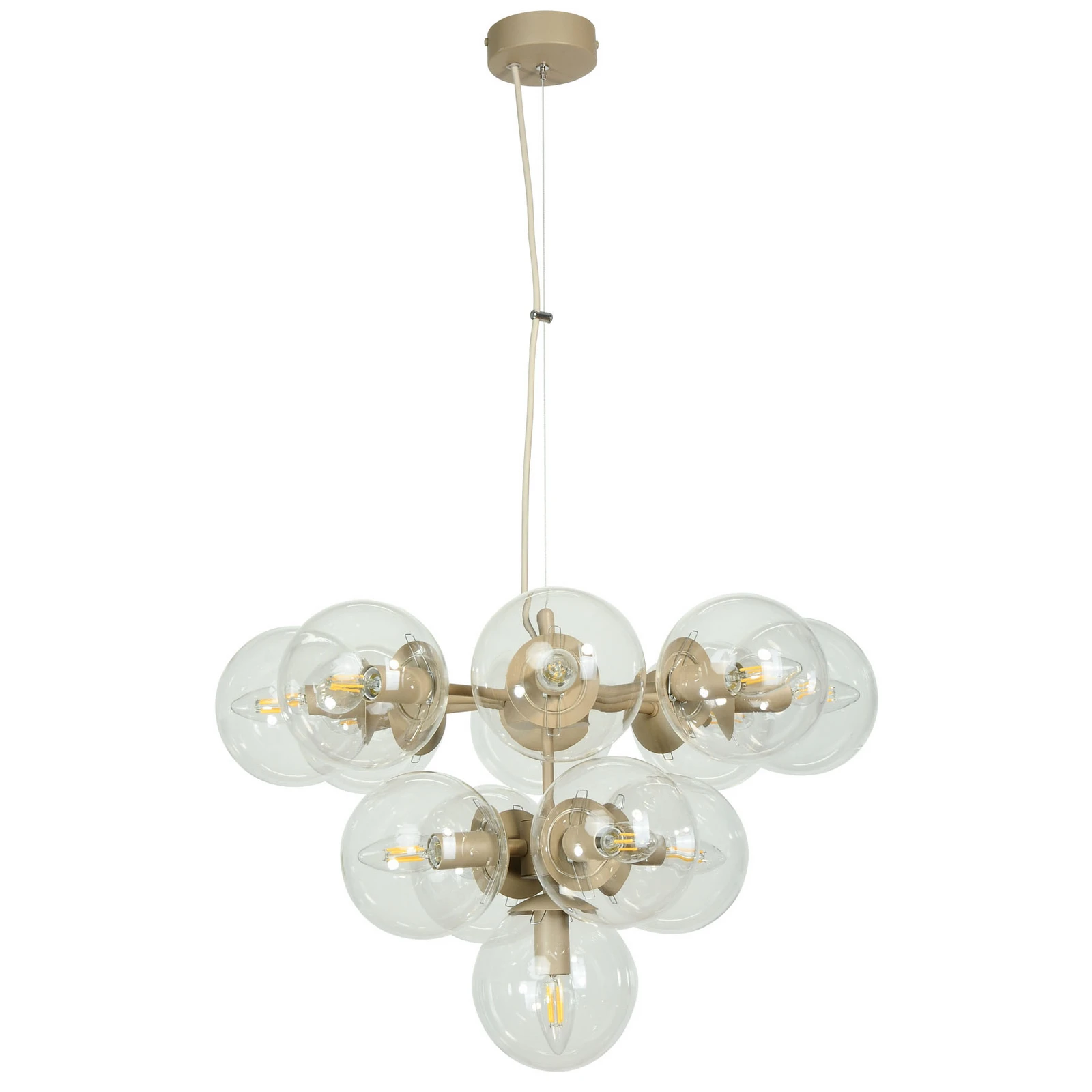 Suspension Zumba, gris-beige/transparent, 13 ampoules, verre