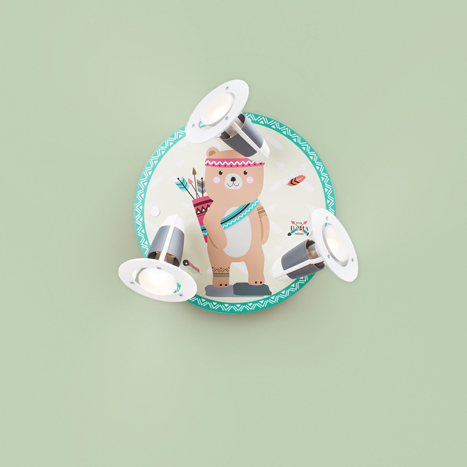 Elobra Bjørn Bear ceiling light yellow green, for Children's Room, wood, E14, 40 W, energy efficiency: A++, H: 20 cm
