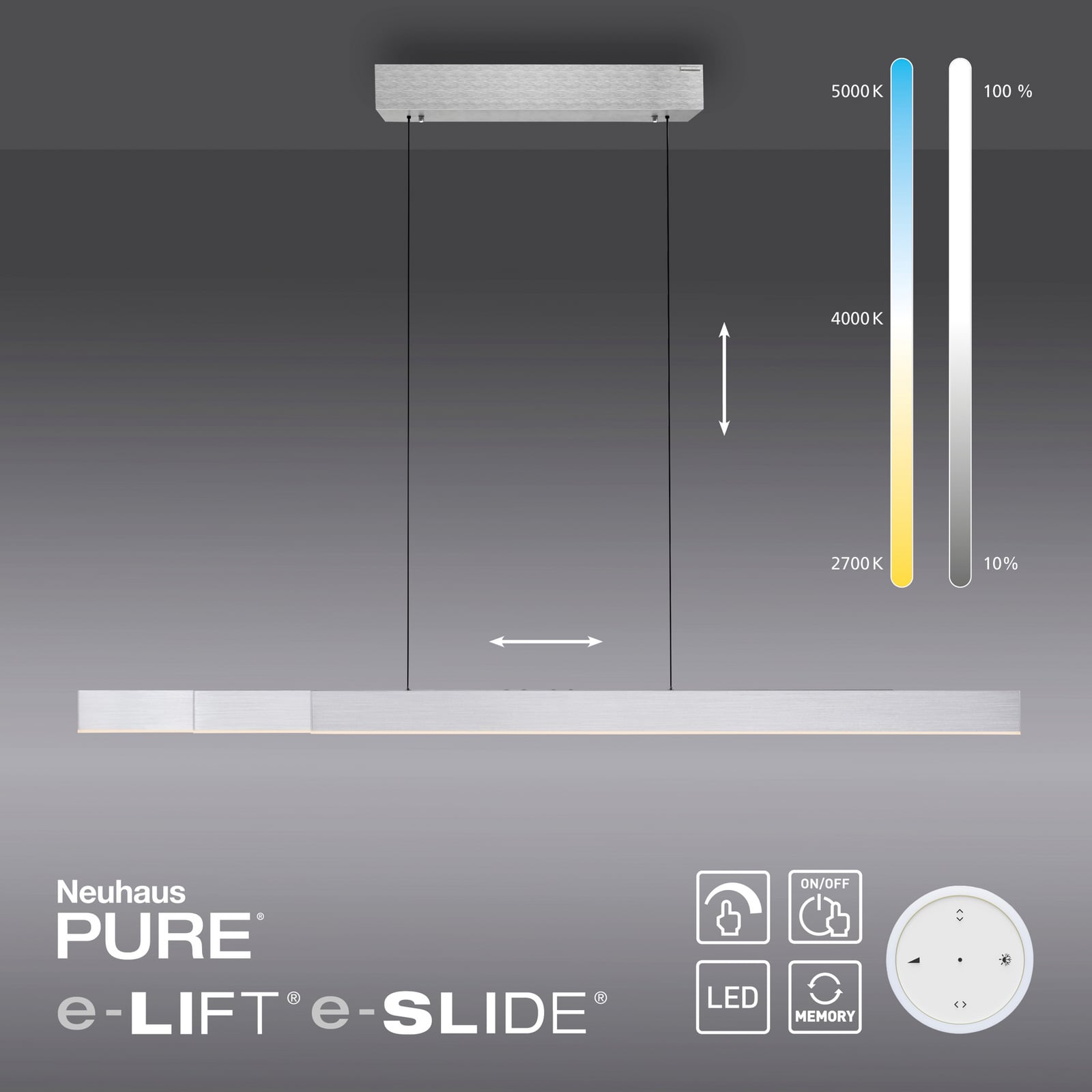 Suspension LED Moto-Rise, diamond, aluminium, CCT - PURE