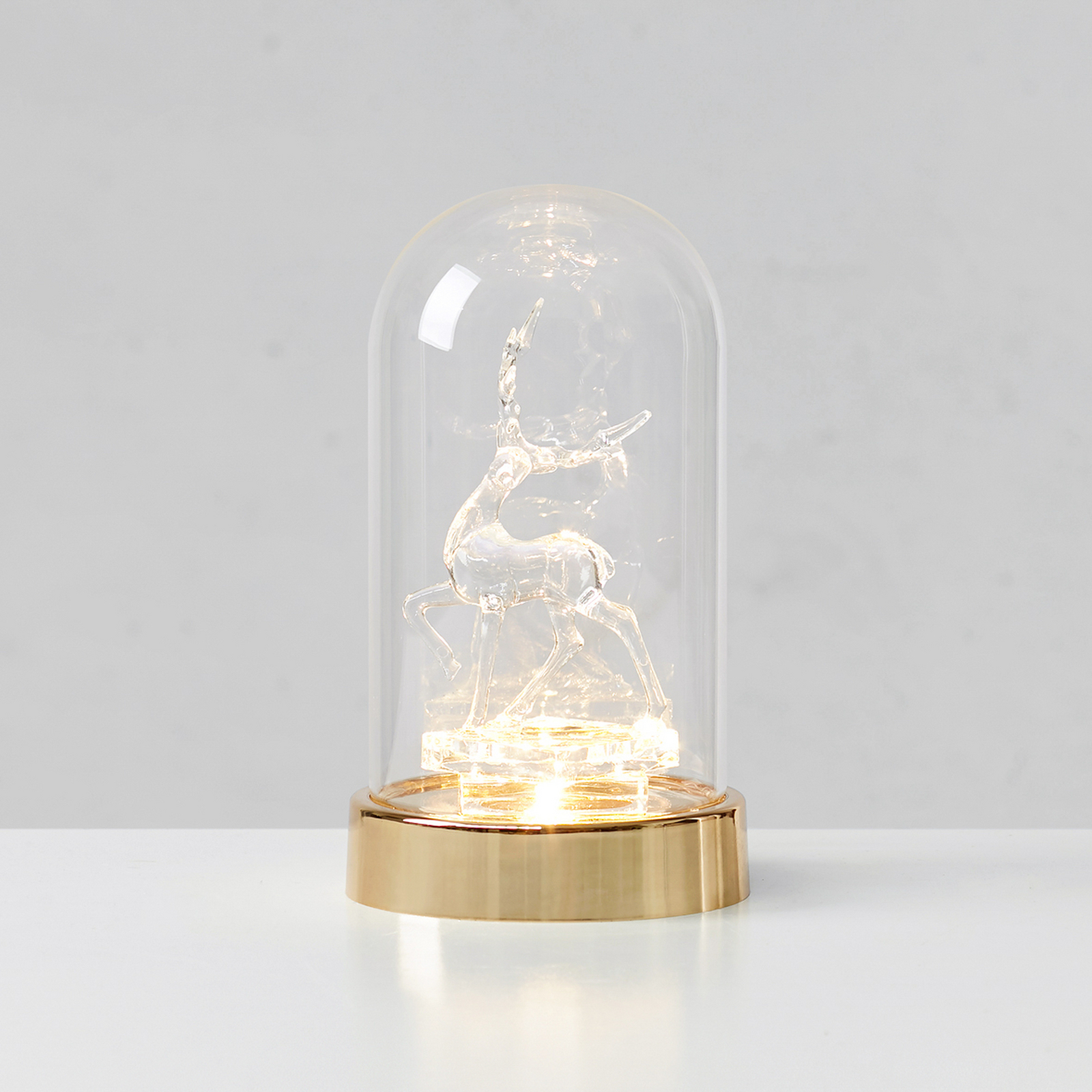 LED-Dekoleuchte Isla, messing/klar, Rentier, Höhe 20 cm