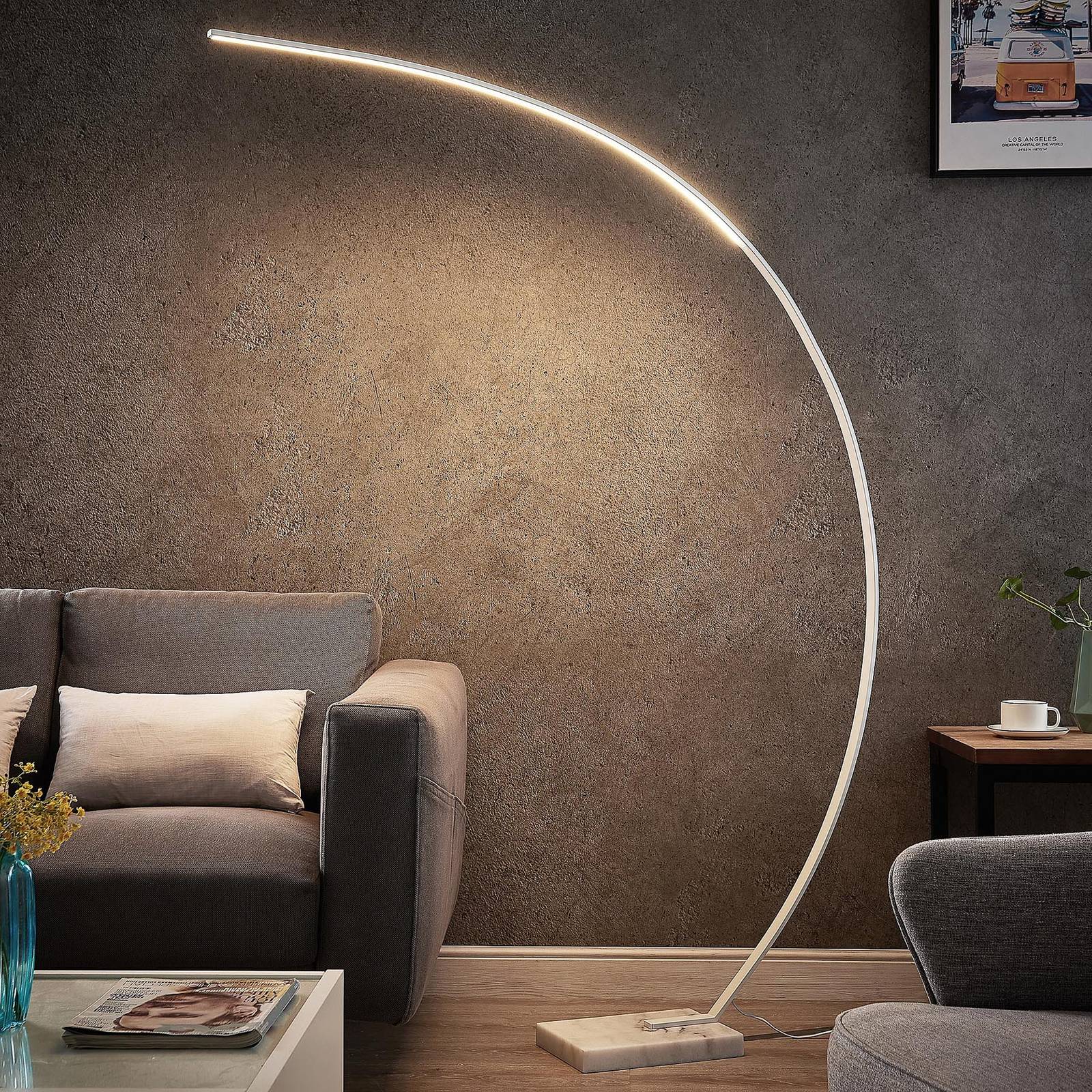 Łukowa lampa podłogowa LED Lindby Kendra, biały, aluminium, wysokość 180 cm