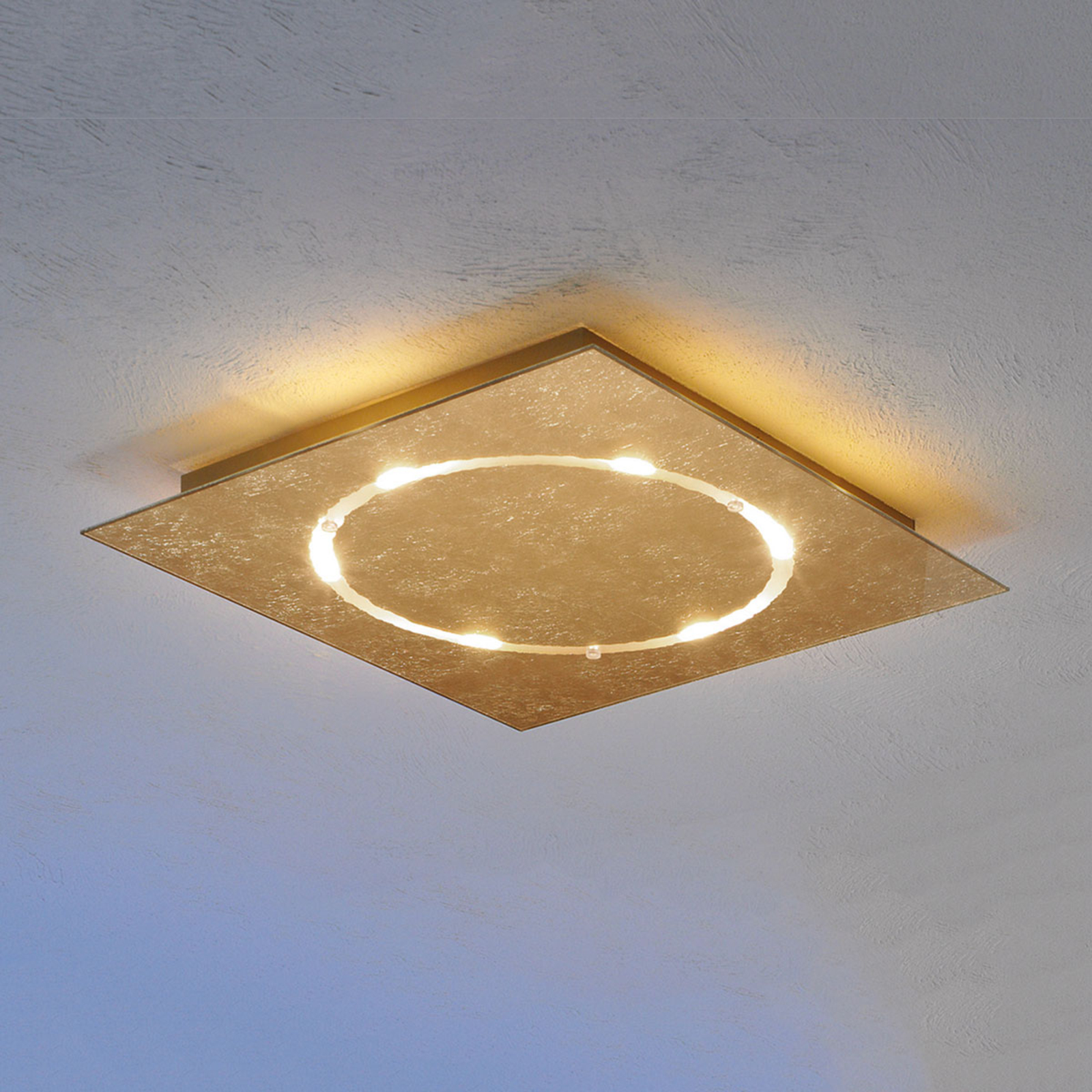 Escale Dimmable gold leaf ceiling light Skyline with LED, for Living / Dining Room, metal, gold leaf, 6.7 W, energy efficiency: A, L: 50 cm, W: 50 cm, H: 5 cm