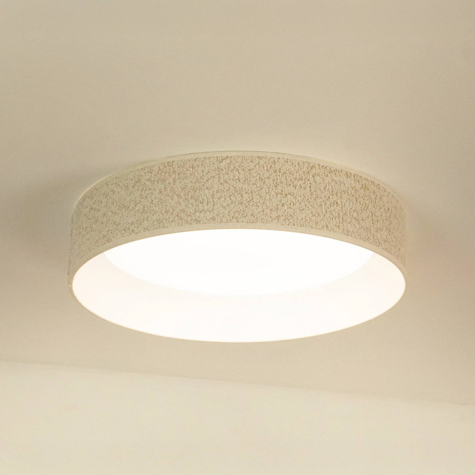 Lampa sufitowa LED Plafon, kremowy, tkanina, Ø 45 cm, ściemniany 3-stopniowo