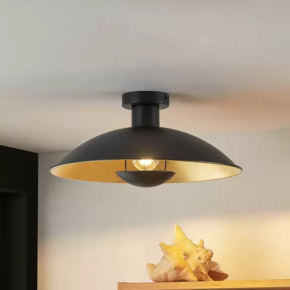 Lampenwelt Lindby Narisara Deckenlampe, schwarz-gold, 40 cm