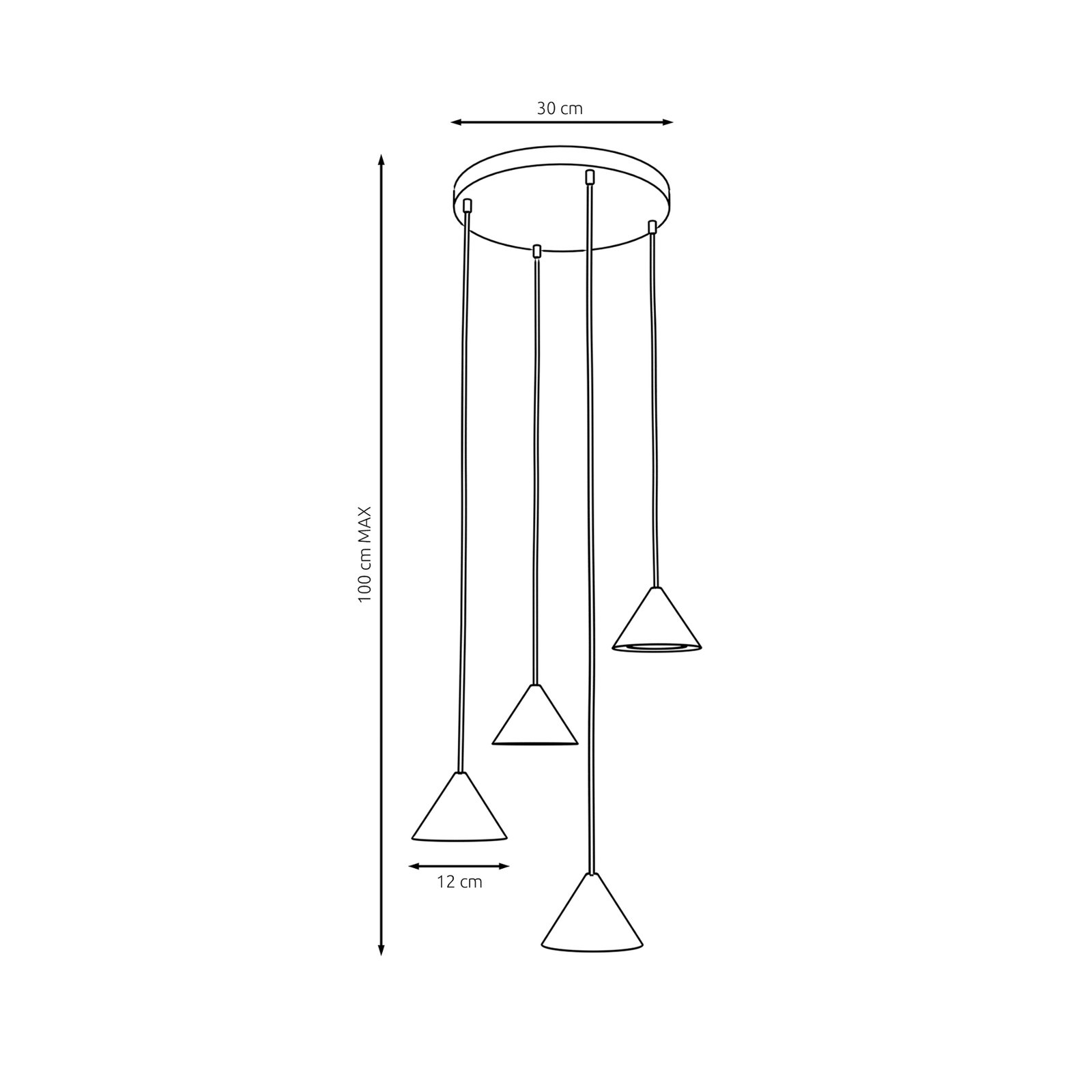 Suspension Elit, 4 lampes, Ø 30 cm, noir/or, métal