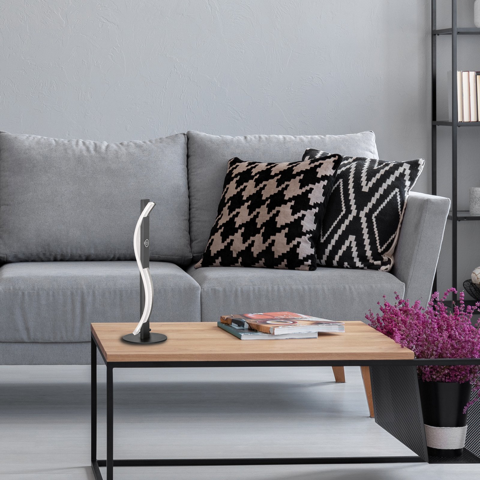 LED tafellamp BRIDGE, zwart, hoogte 41 cm, metaal, dimmer