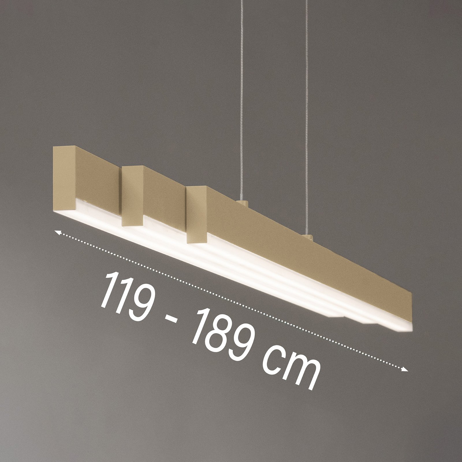 LED κρεμαστή λάμπα Vayana, μήκος 190 cm, χρώμα άμμου, μέταλλο, CCT