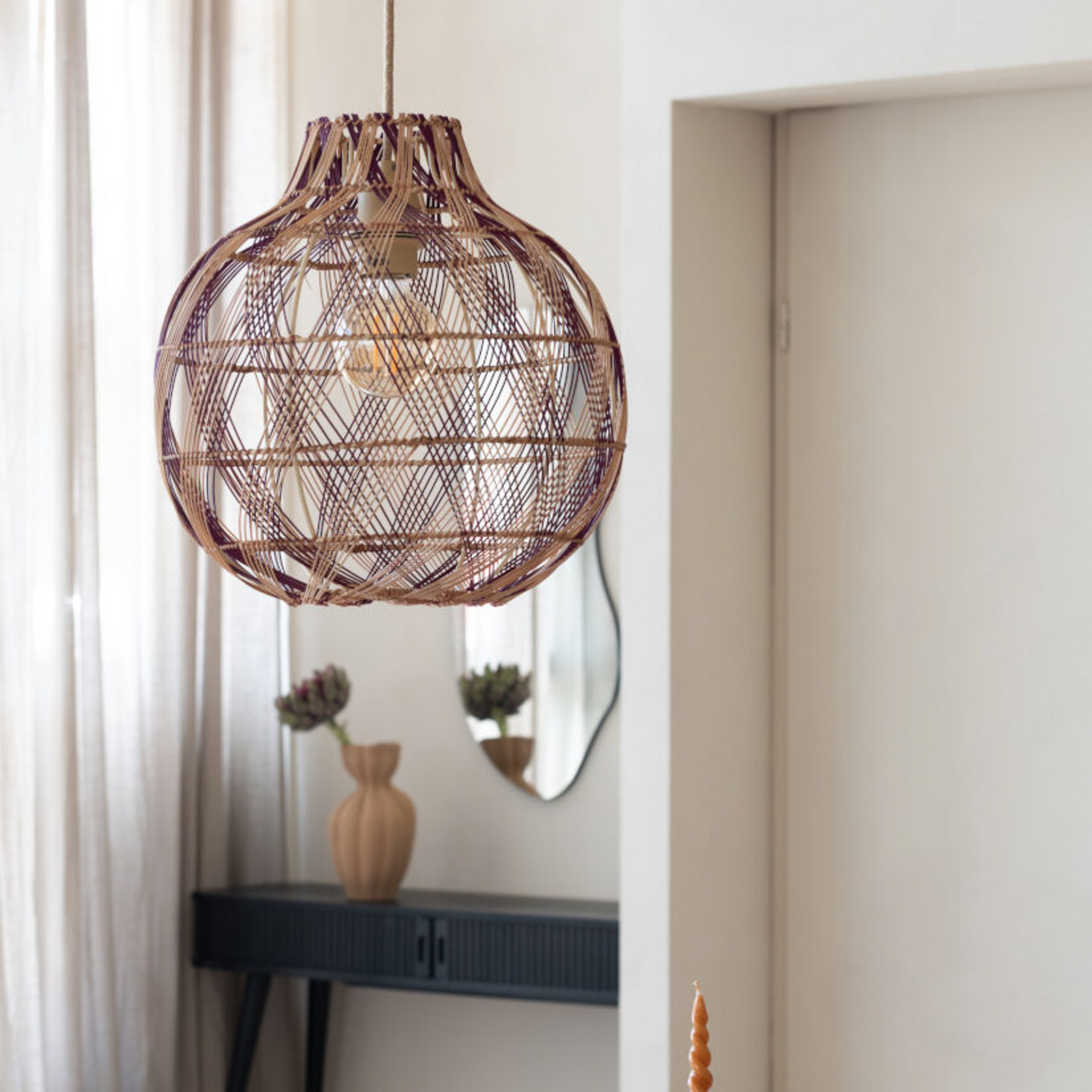 GOOD & MOJO Suspension Mendoza, naturel/rouge, Ø 35 cm, bambou