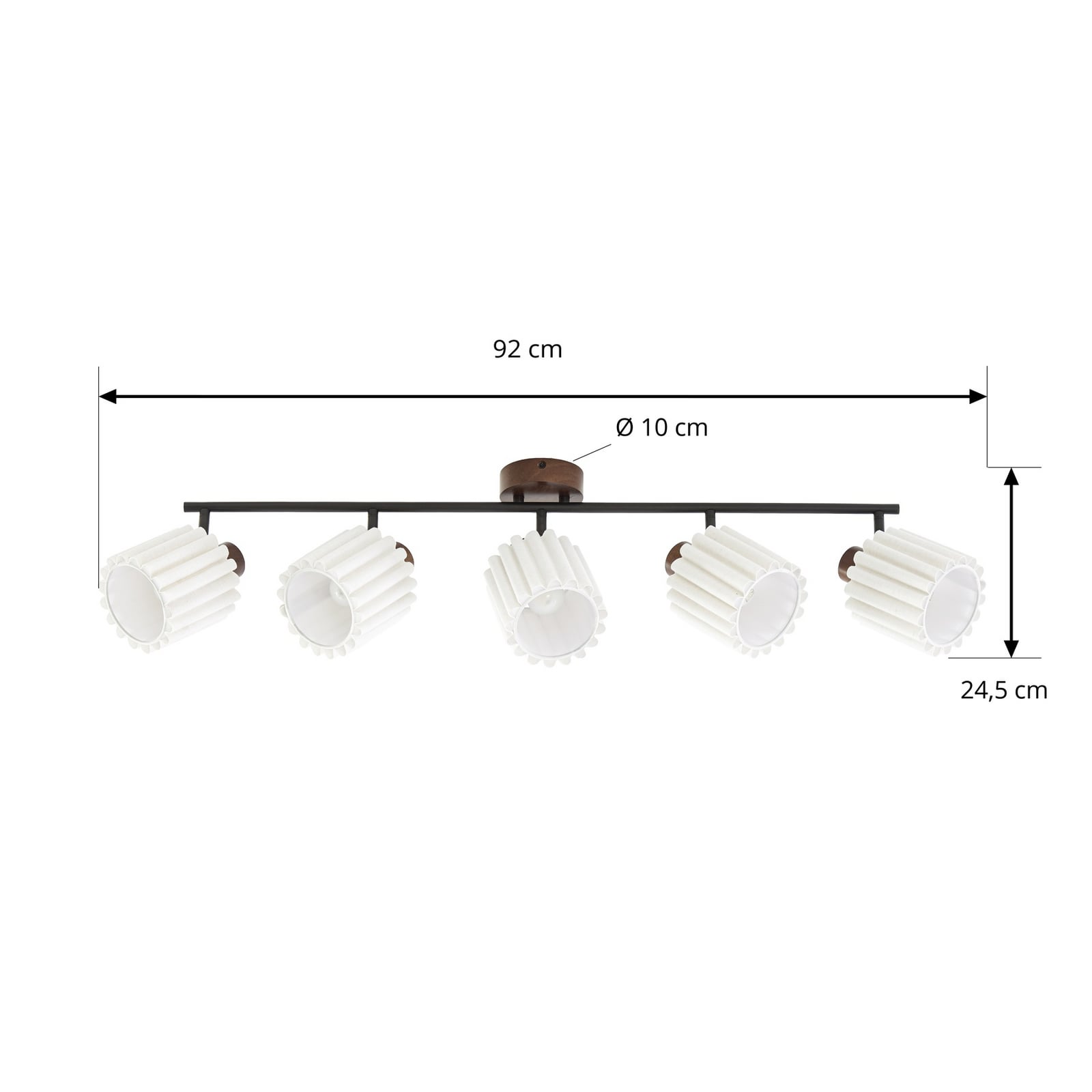 Lindby plafondspot Shiloh, 5-lamps, walnoot/beige, hout