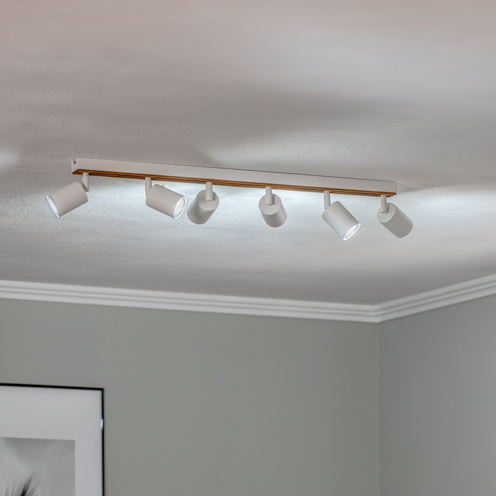 Envostar Tino spot plafond à 6 lampes blanc/bois