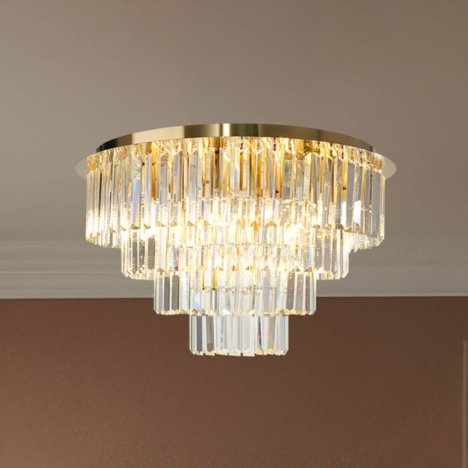 Lampa sufitowa Milano, Ø 60 cm, złota/kryształ, szkło, 9 x E14
