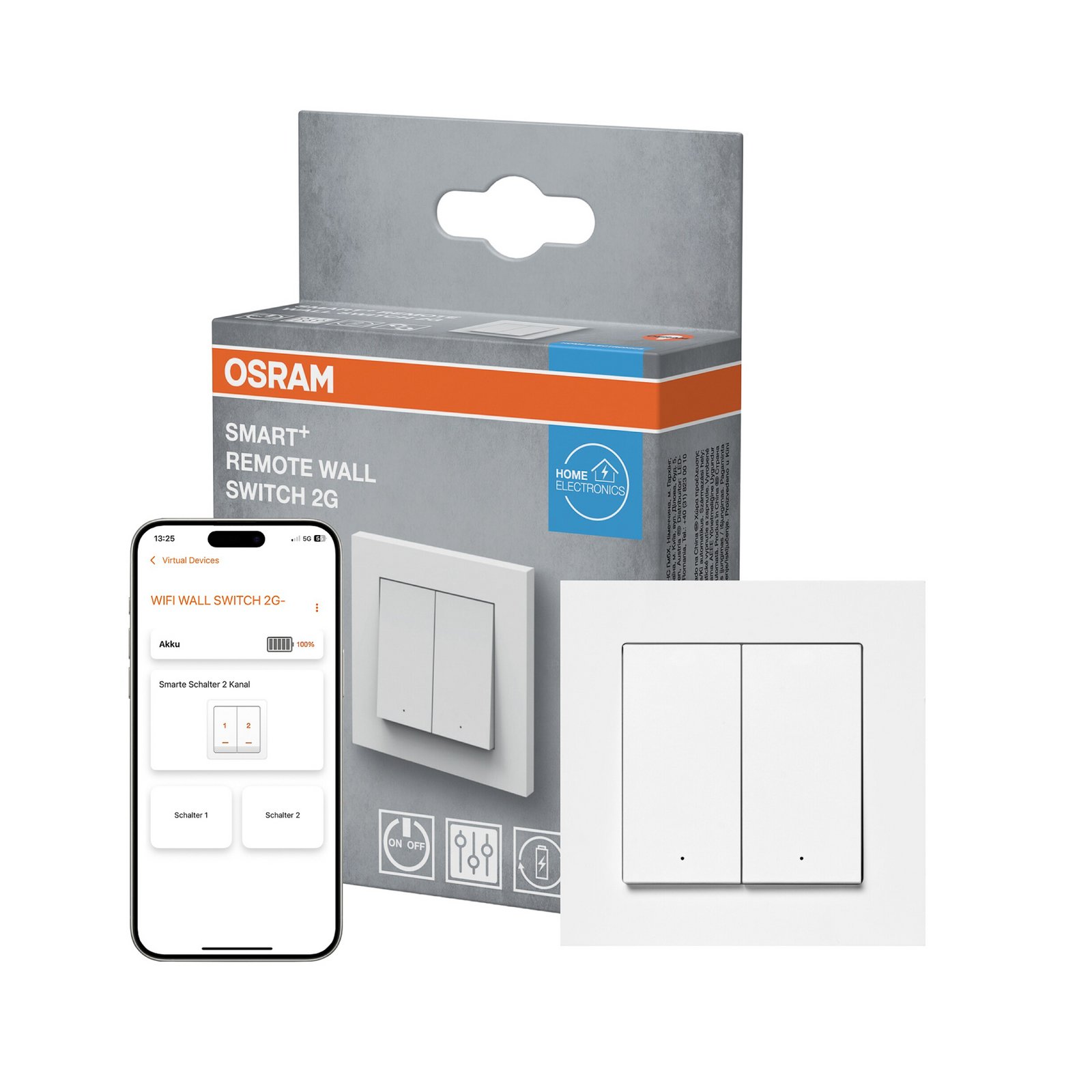 OSRAM SMART+ WiFi dobbelt vægafbryder, batteri, hvid, mat