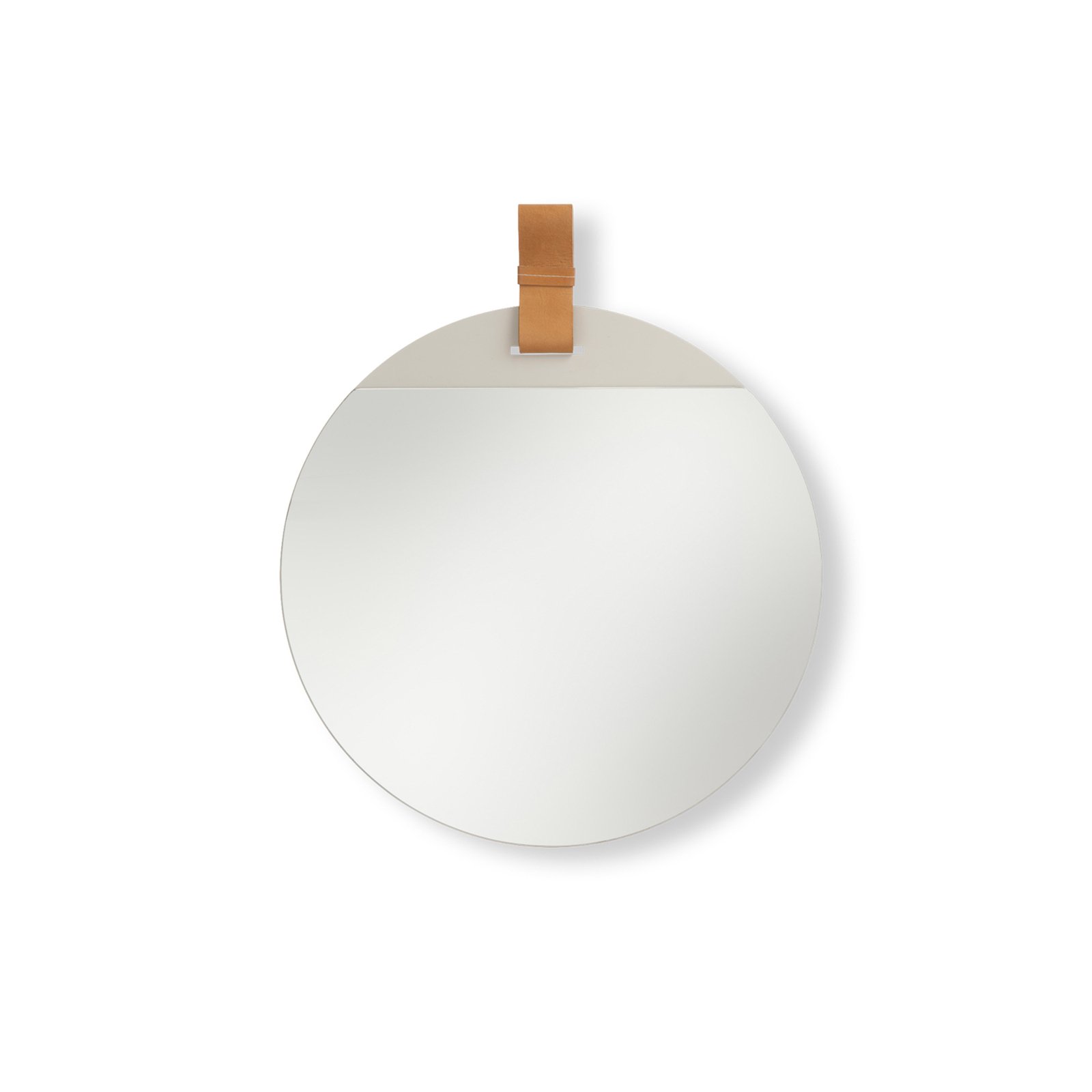 ferm LIVING lustro Enter, Ø 45 cm, szkło, żelazo, skórzany pasek