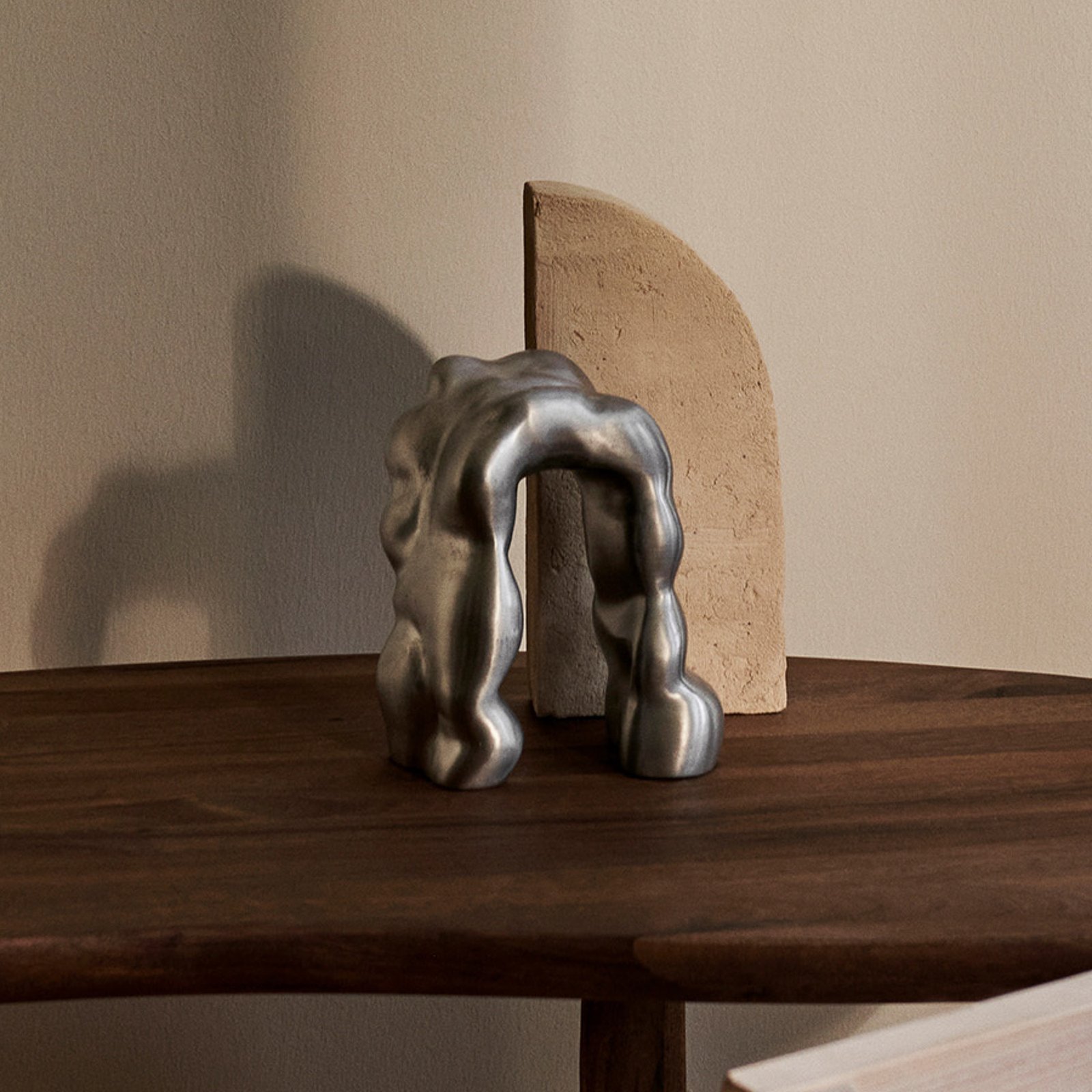 ferm LIVING sculpture Morf, brushed, height 18.5 cm, aluminium