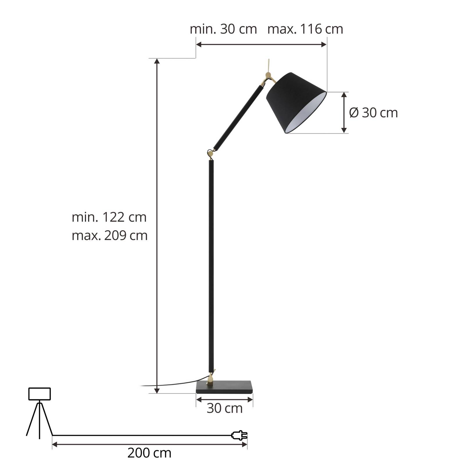 Lampa podłogowa Lucande Marvaine, czarny/złoty, regulowana