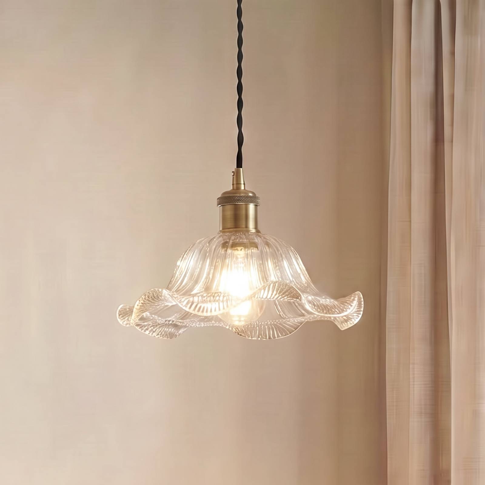 Suspension Lindby Ludowika, transparente, verre, Ø25cm, E27
