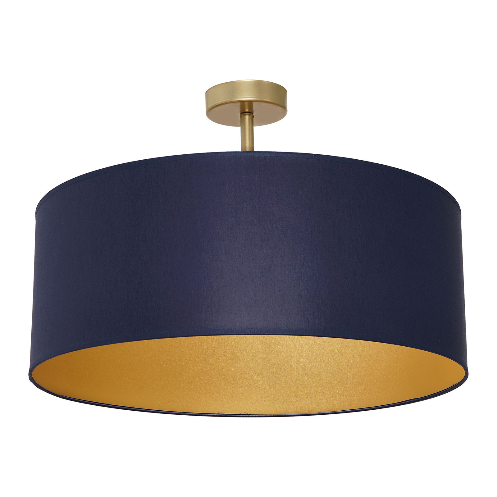 Plafondlamp Ben met stoffen kap, navy/goud