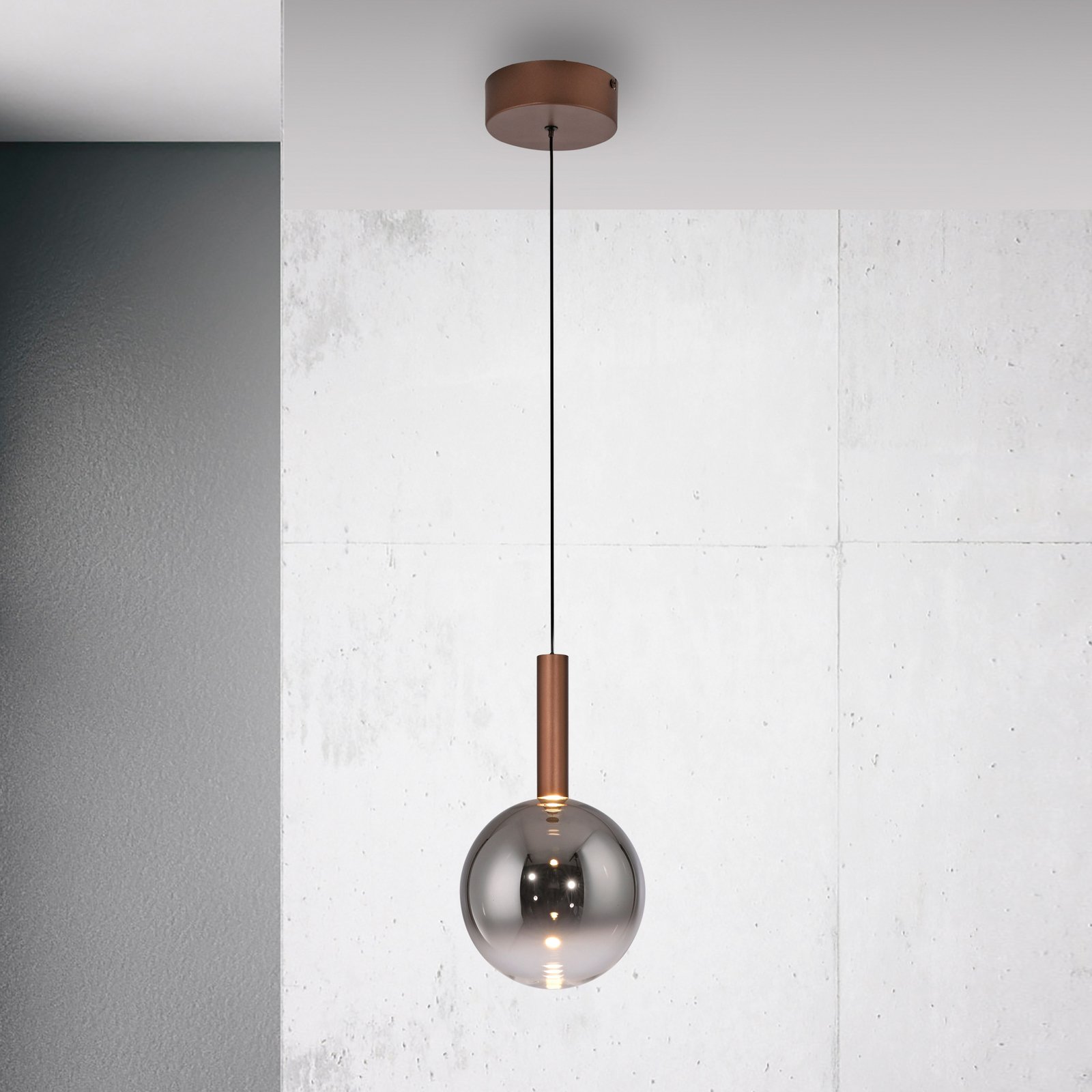 Paul Neuhaus LED závěsné světlo Bowl, Ø 20 cm, hnědá/šedá