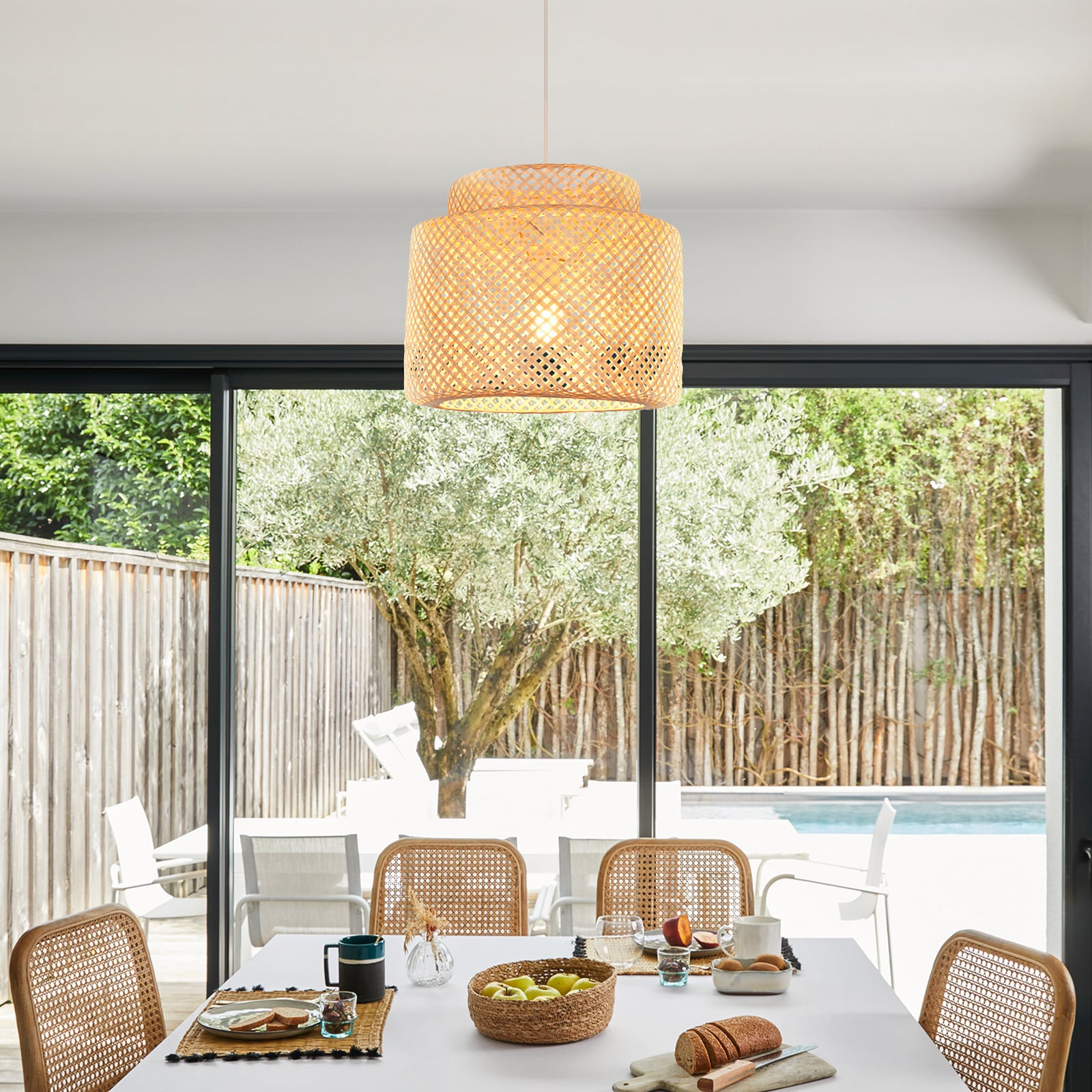 Makassar pendant light, bamboo, Ø 38 cm, bamboo