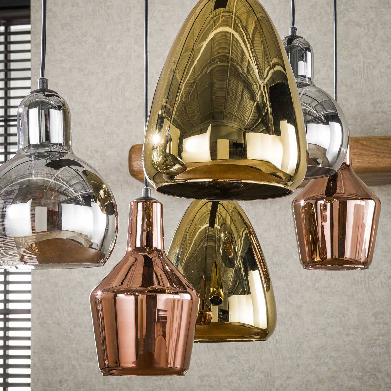 Lampa wisząca Mixtura, 6-punktowa, szkło, metal, wielokolorowa
